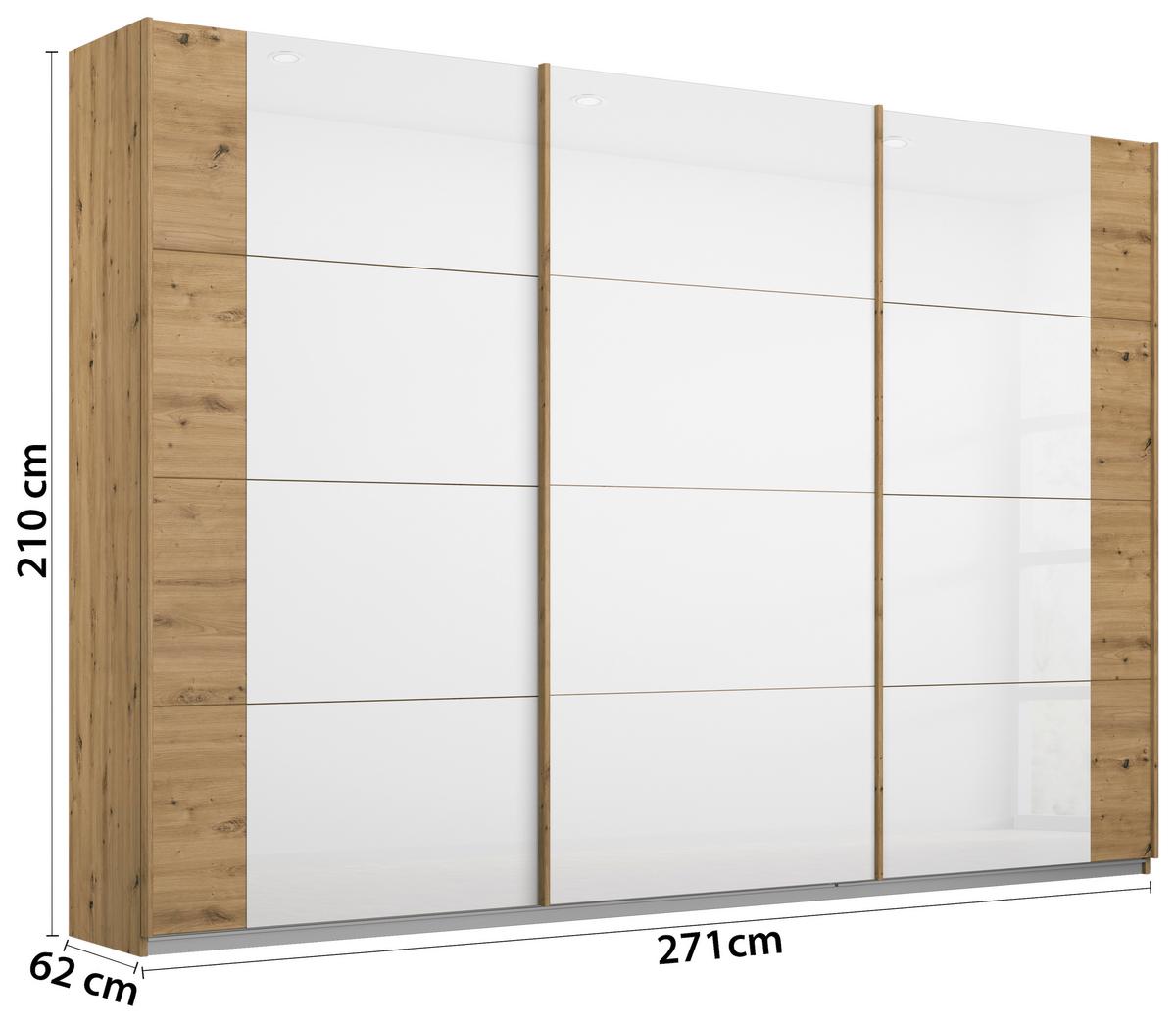 Schwebetürenschrank Artemis B: 271 Cm Weiß/eiche Dekor - Weiß/Eiche Artisan, MODERN, Glas/Holzwerkstoff (271/210/62cm) - Rauch Möbel
