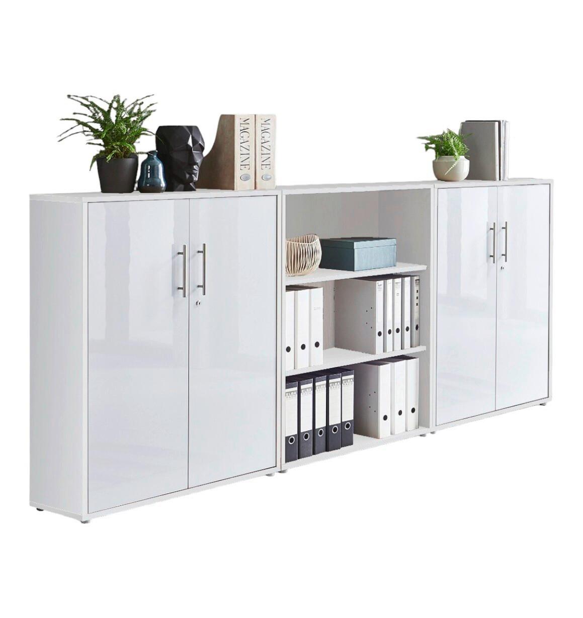 Aktenschrank Office Edition Weiß/Weiß Hochglanz B: 253,2cm - Weiß Hochglanz/Weiß, MODERN, Holzwerkstoff (253,2/113,6/33cm) - MID.YOU
