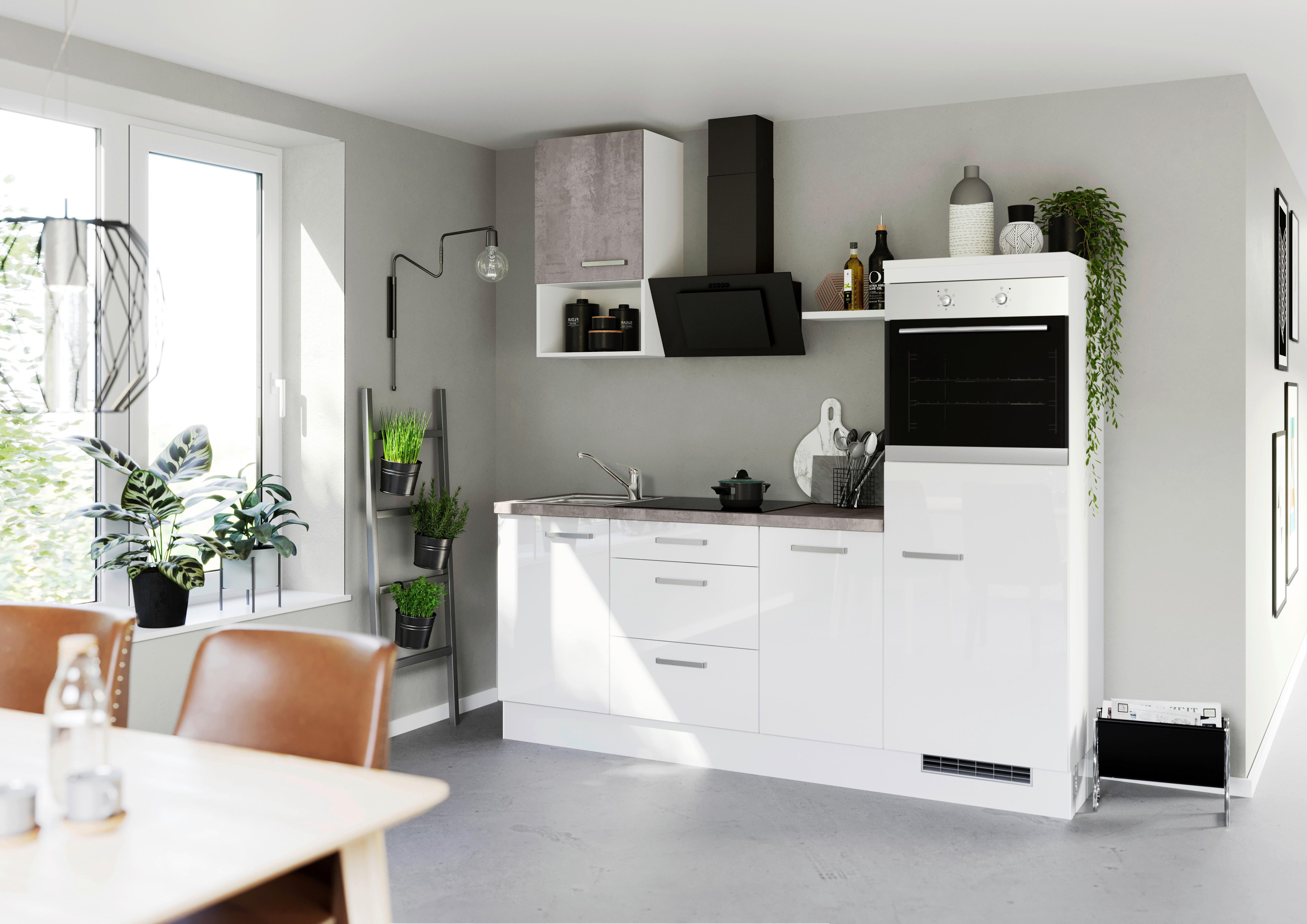 Küchenblock Ip405 Weiß B: 215 Cm - Weiß Hochglanz/Weiß, Trend, Holzwerkstoff (215cm) - Impuls