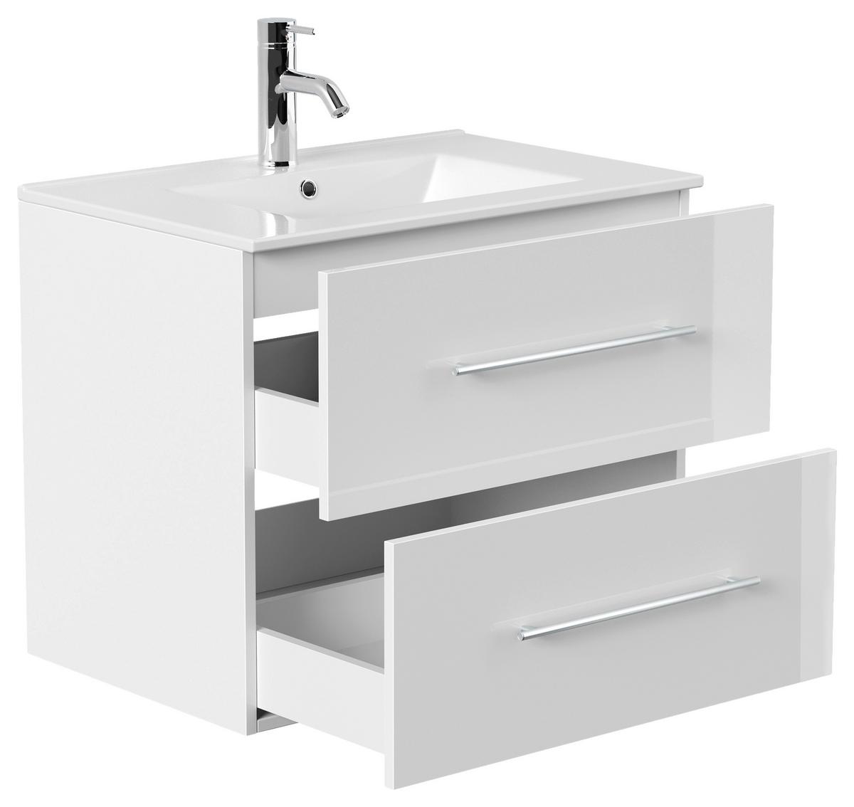 WASCHTISCHKOMBI Homeline, Weiß HG, B: 71 cm - Weiß Hochglanz/Weiß, Basics, Keramik/Holzwerkstoff (71cm) - MID.YOU