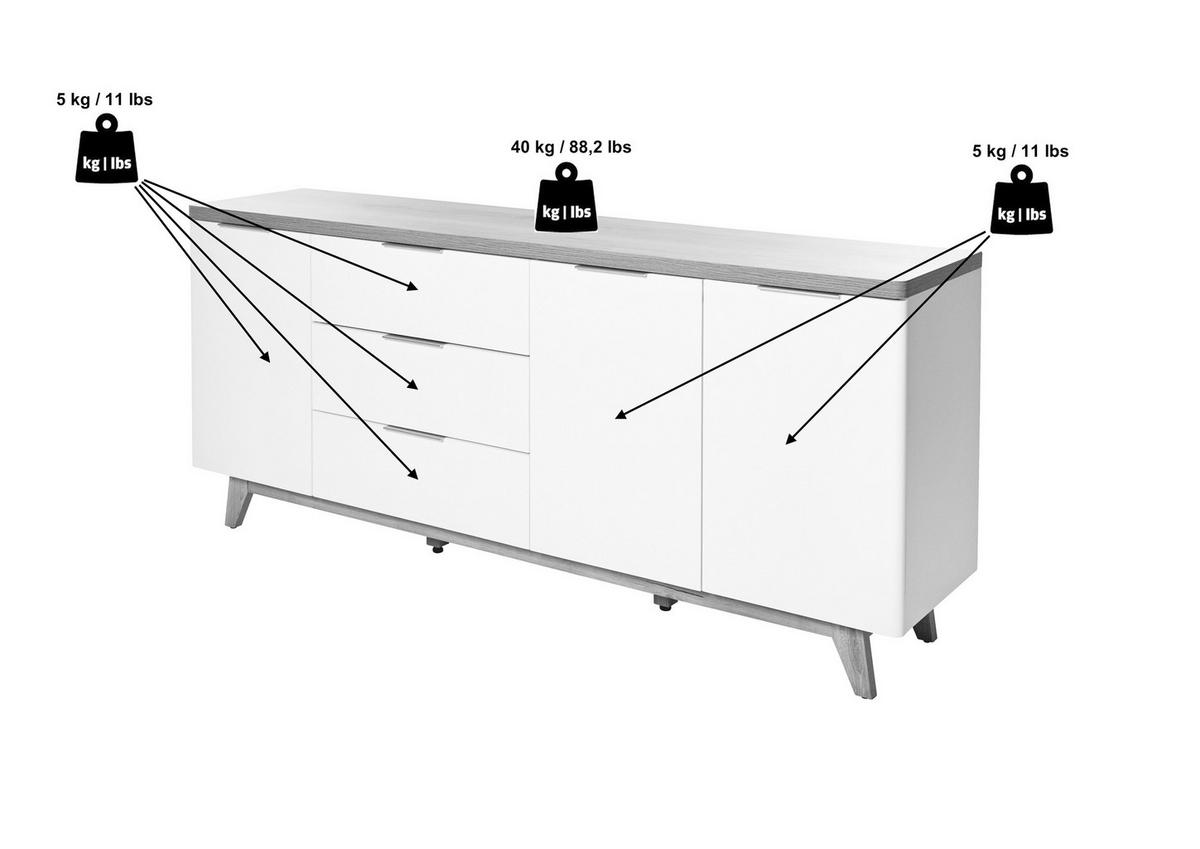 Sideboard 180 cm Libre Sb 180 Weiß/Eichefarben - Eichefarben/Weiß, KONVENTIONELL, Holzwerkstoff (180/77/39cm) - Livetastic