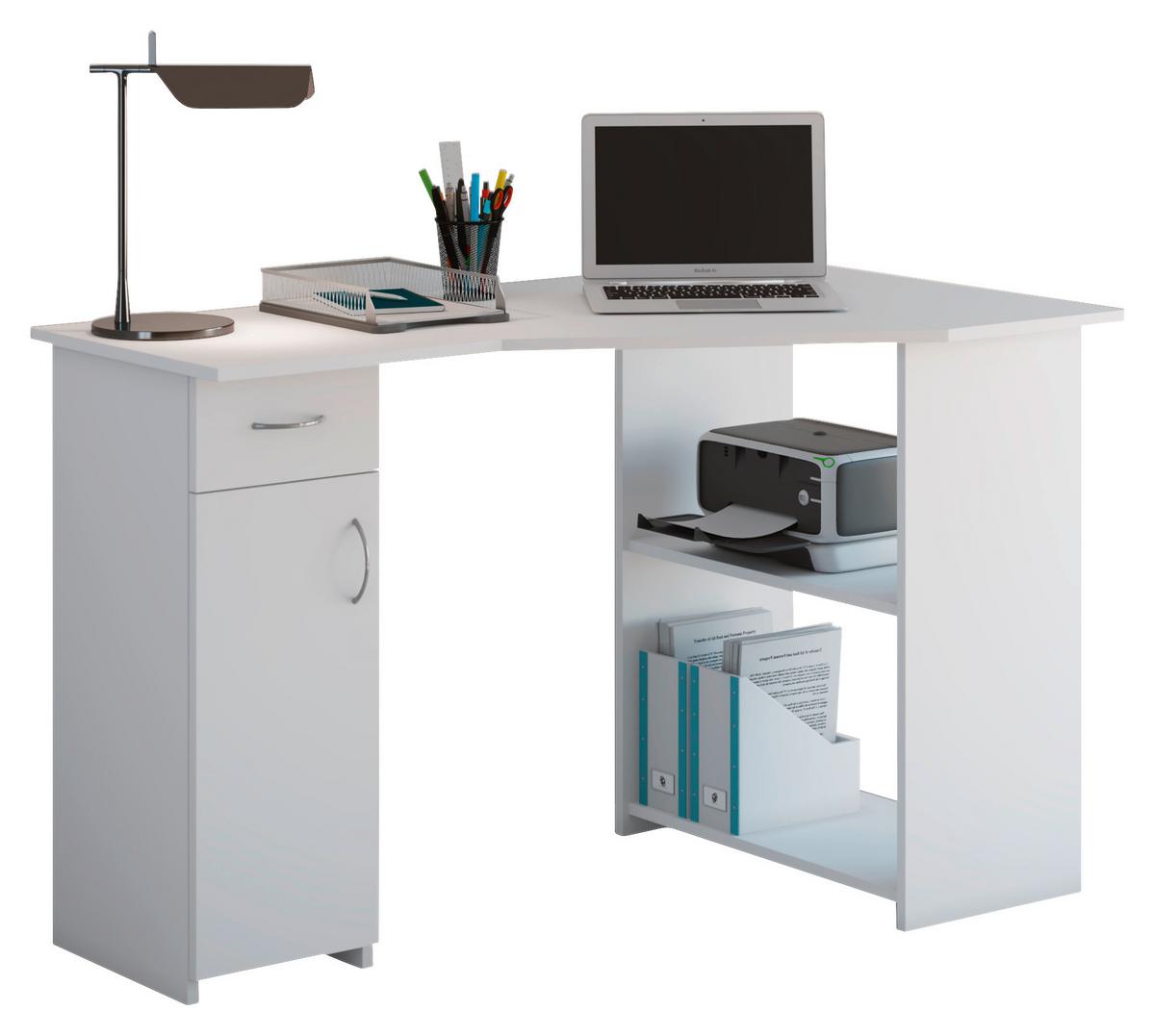 Eckschreibtisch Mit Stauraum B 118 H 76 Cm Linzia, Weiß - Weiß, KONVENTIONELL, Holzwerkstoff (77/118/76cm) - MID.YOU