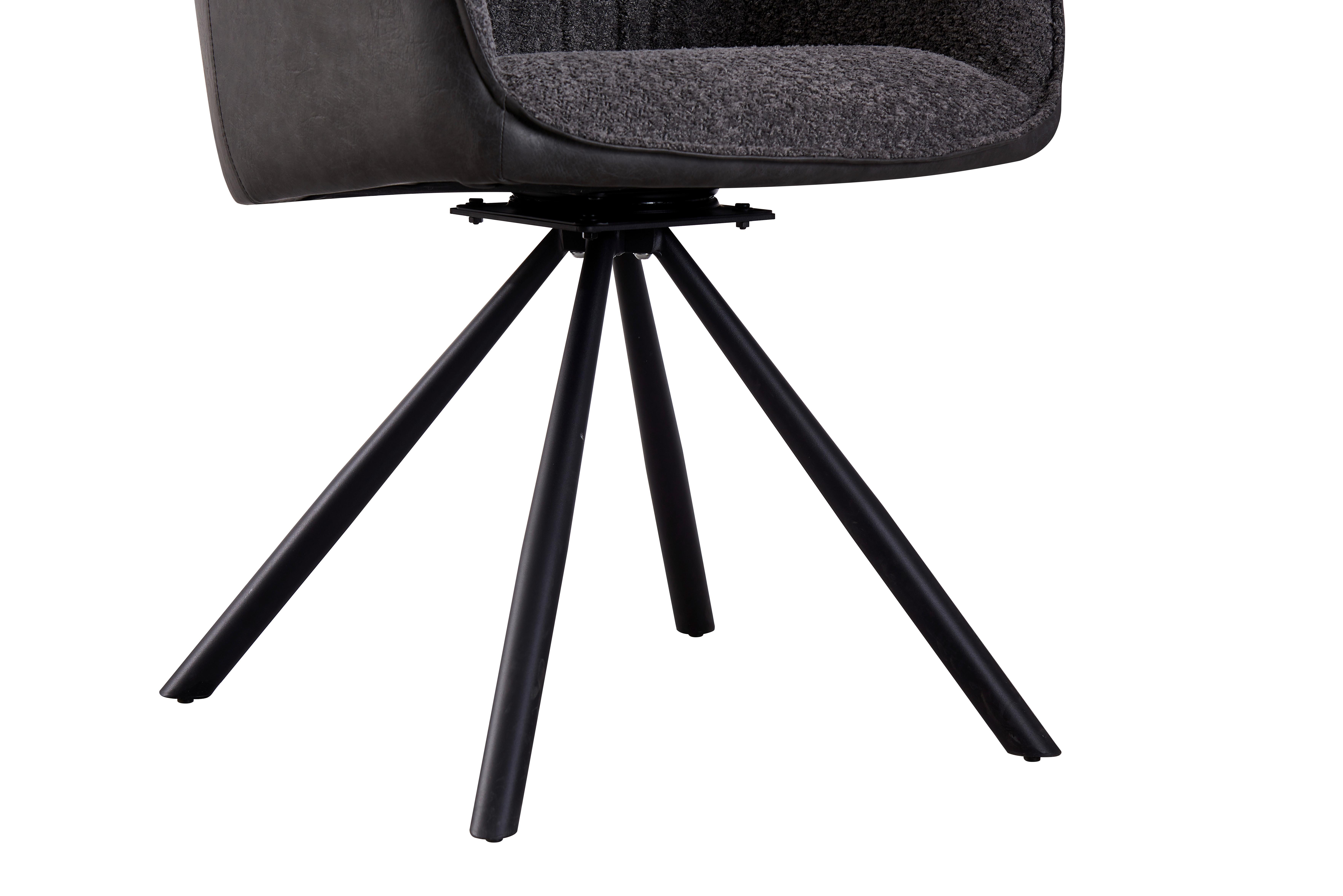 Armlehnstuhl - 2er Set Serena Drehbare Sitzfläche - Schwarz/Grau, MODERN, Holz/Textil (62/82/62cm) - MID.YOU