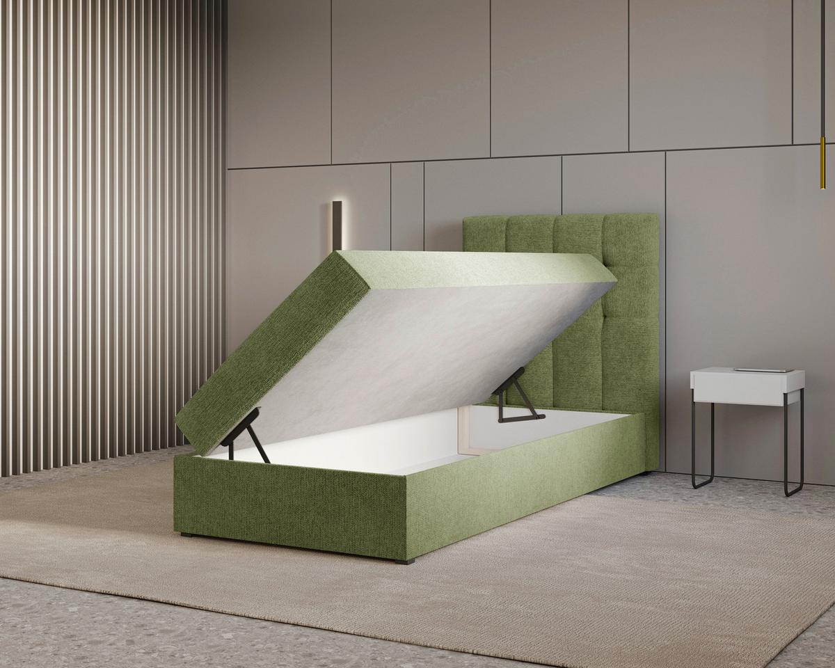Boxbett Oslo mit Topper 90x200 - Dunkelgrün/Schwarz, MODERN, Holz/Kunststoff (90/200cm) - Livetastic