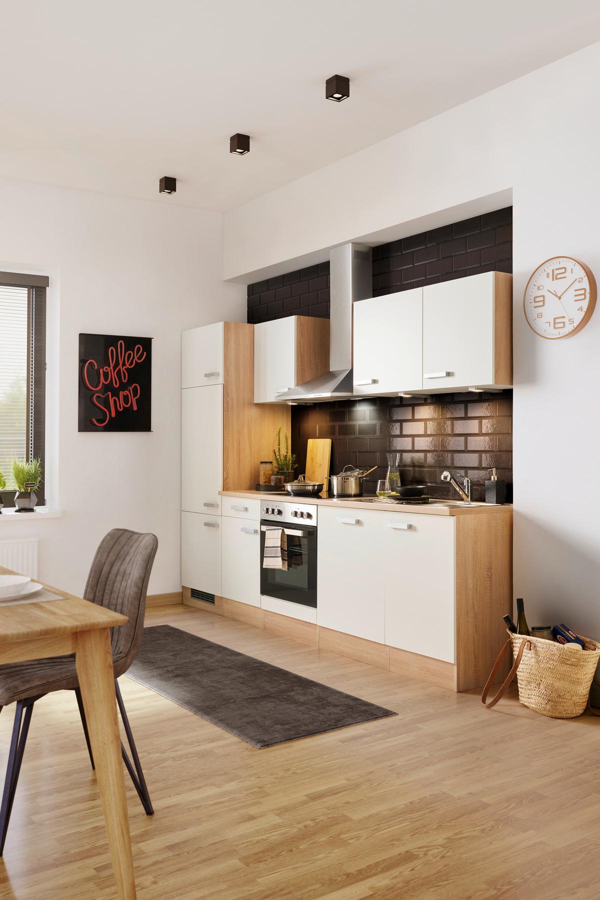 Kuchynský blok LEXA vrát.5 spotrebičov,šírka 280cm - biela/farba ušľachtilej ocele, Modern, kompozitné drevo/plast (280/200/60cm) - Based