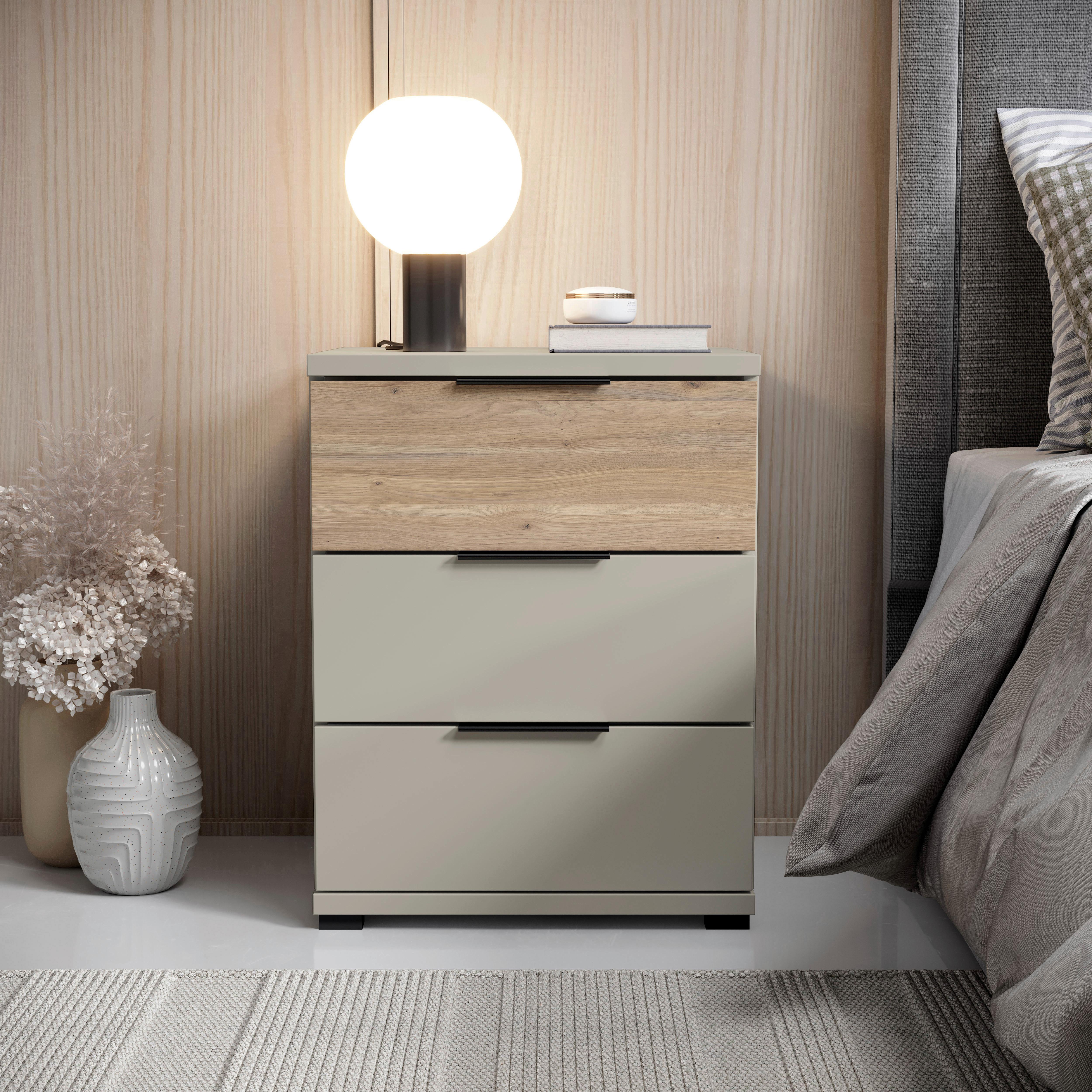 Nachtkästchen Tessona B: 46 cm Kaschmir - Kaschmir/Eichefarben, Trend, Holzwerkstoff (46/61/42cm)