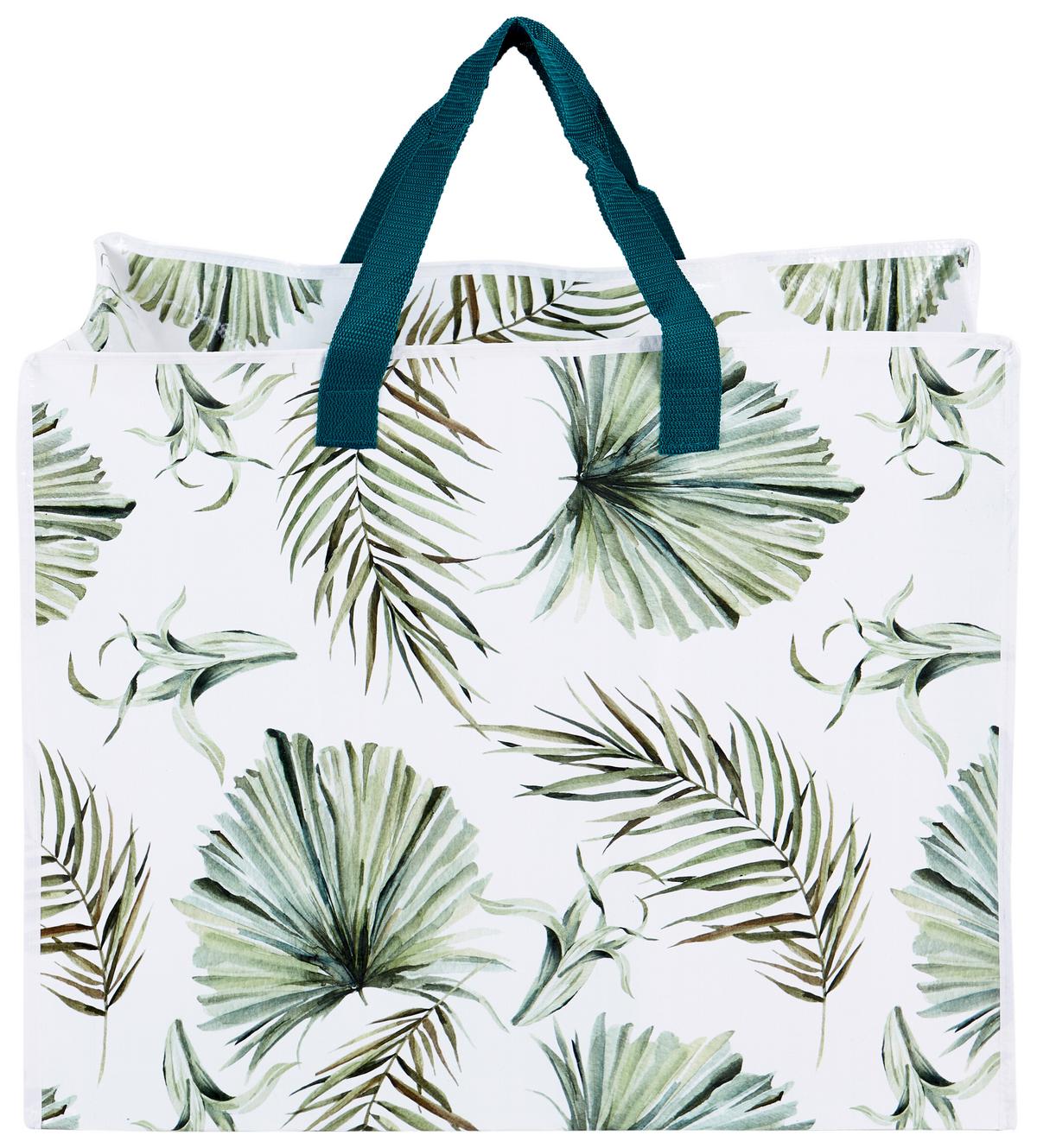 Einkaufstasche Faltbar Palme Weiß/Grün - Weiß/Grün, Basics, Kunststoff (58/48/29,5cm)
