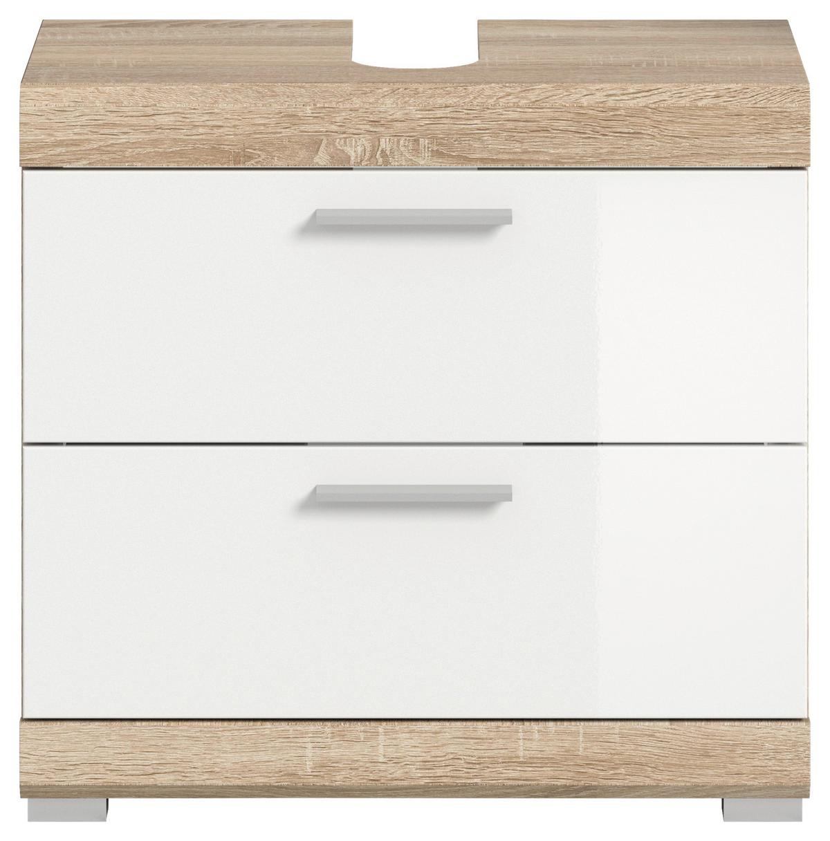 Waschbeckenunterschrank Lambada Weiß Hg B: 60 Cm - Weiß Hochglanz/Silberfarben, MODERN, Holzwerkstoff (60/56/37cm) - MID.YOU