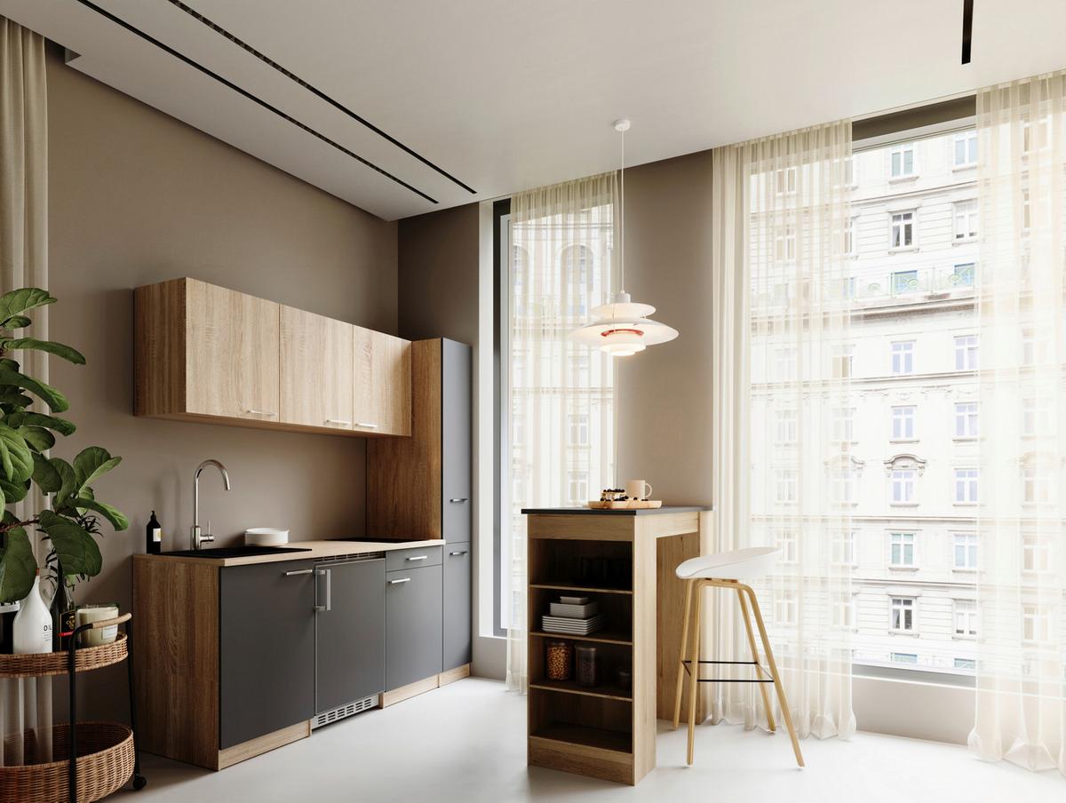 Küchenblock Ingrid Grau/Eichefarben B: 180cm - Eichefarben/Grau, Design, Holzwerkstoff (180cm) - Respekta