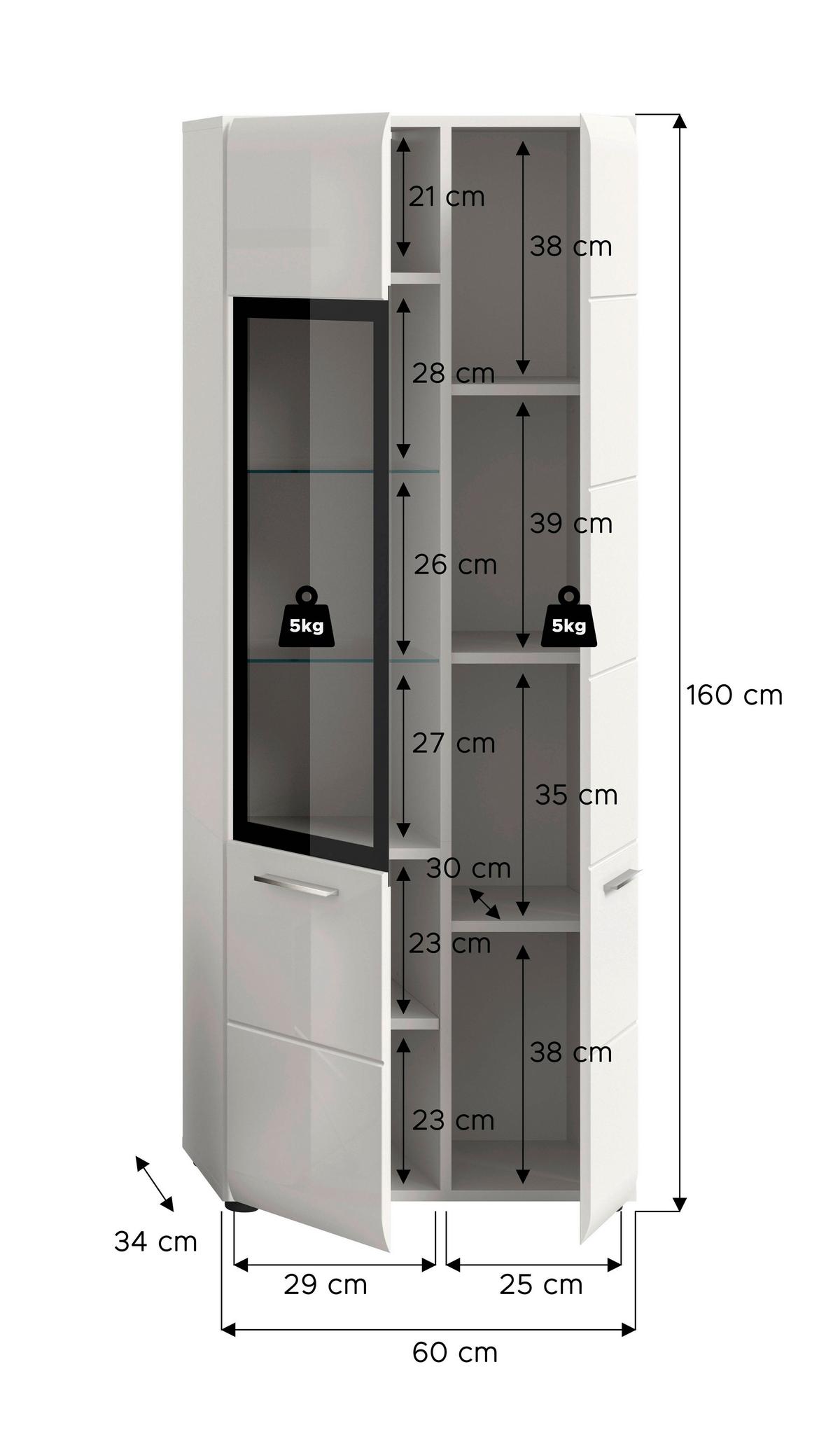 Sideboard Ice Weiß/weiß Hochglanz B: 60 Cm - Weiß Hochglanz/Schwarz, Design, Glas/Holzwerkstoff (60/160/34cm) - Livetastic