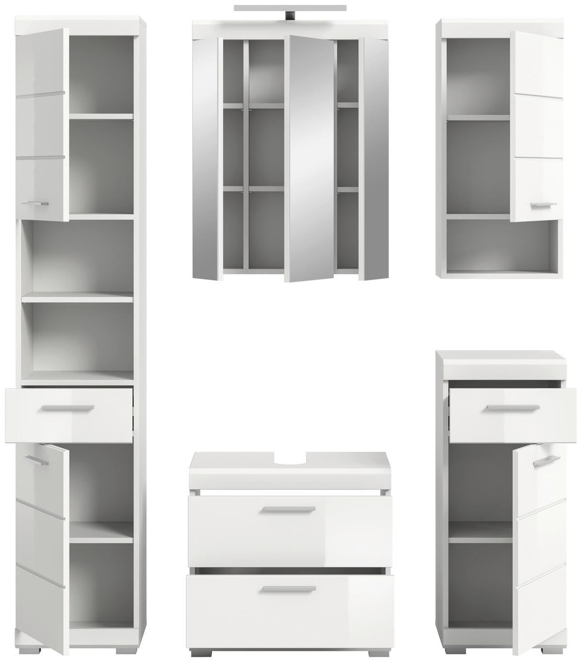 Badezimmer Scout Weiß B: 134 cm - Weiß Hochglanz/Silberfarben, MODERN, Glas/Holzwerkstoff (134cm) - MID.YOU
