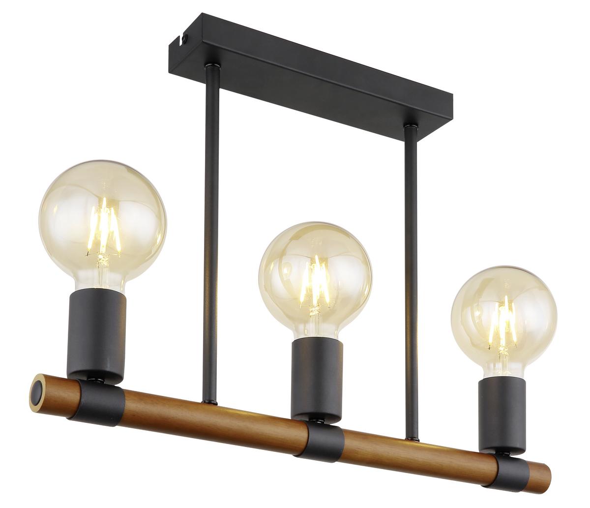 Deckenleuchte L: 49 cm 3-Flammig Länglich - Schwarz/Braun, Basics, Holz/Metall (49/6/35cm) - Globo