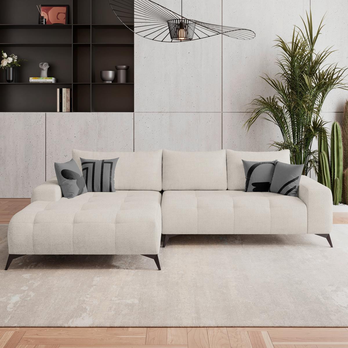 Ecksofa Mauro Perlmutt, mit Schlaffunktion - Perlmutt/Schwarz, Trend, Textil (175/290cm) - Luca Bessoni