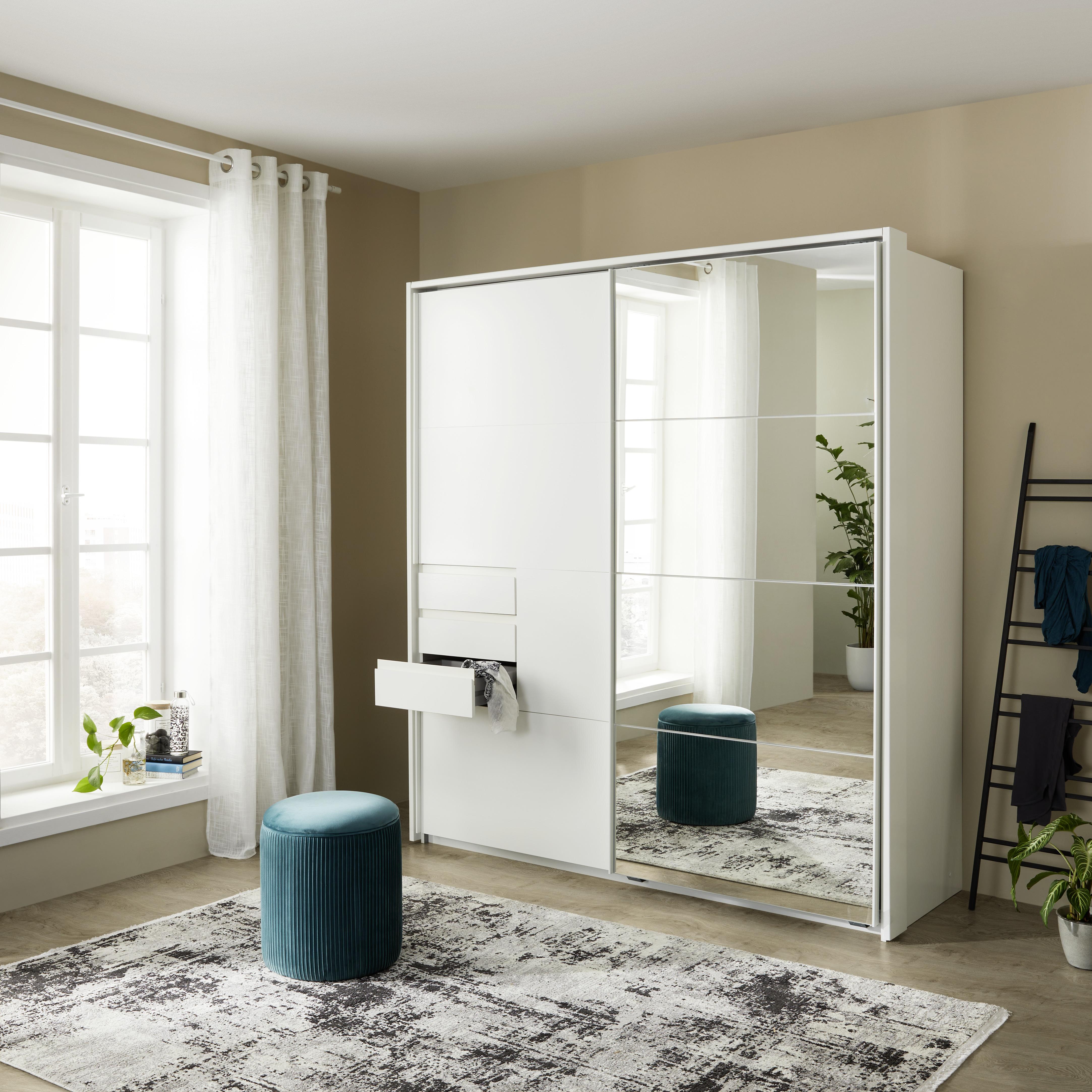 Skříň S Posuvnými Dveřmi Oldenburg Bílá/zrcadlo - bílá/barvy hliníku, Konvenční, kov/kompozitní dřevo (180/198/64cm)