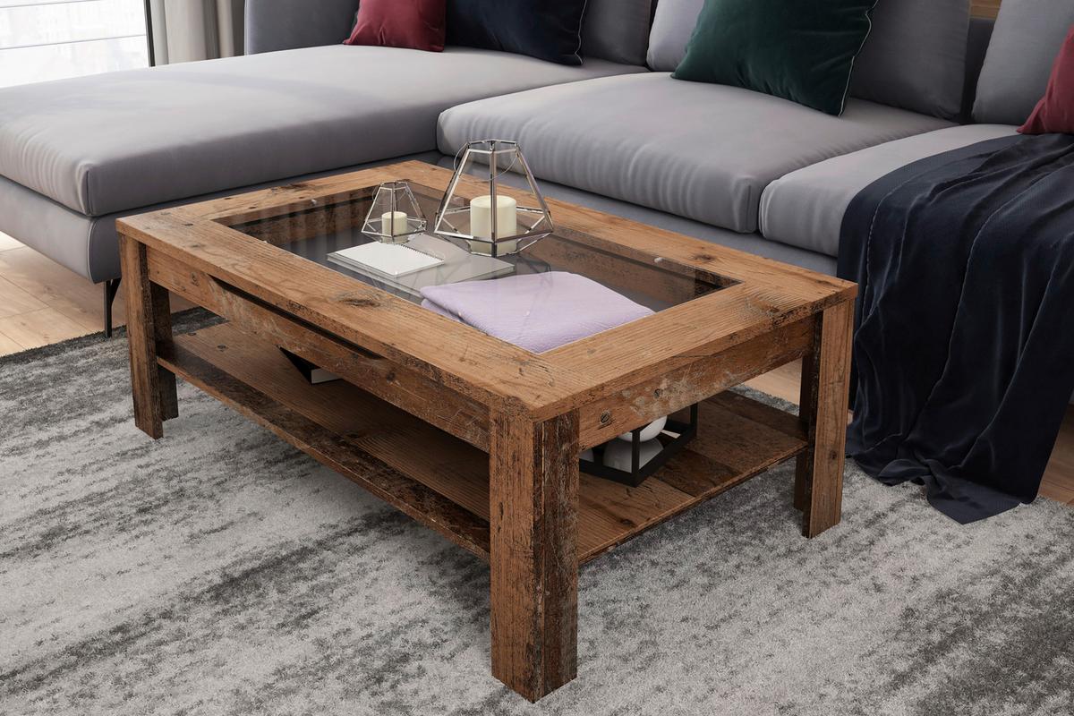 Couchtisch mit Glasplatte + Ablagefach Ralph Braun - Anthrazit/Braun, Basics, Glas/Holzwerkstoff (110/67/43cm) - MID.YOU