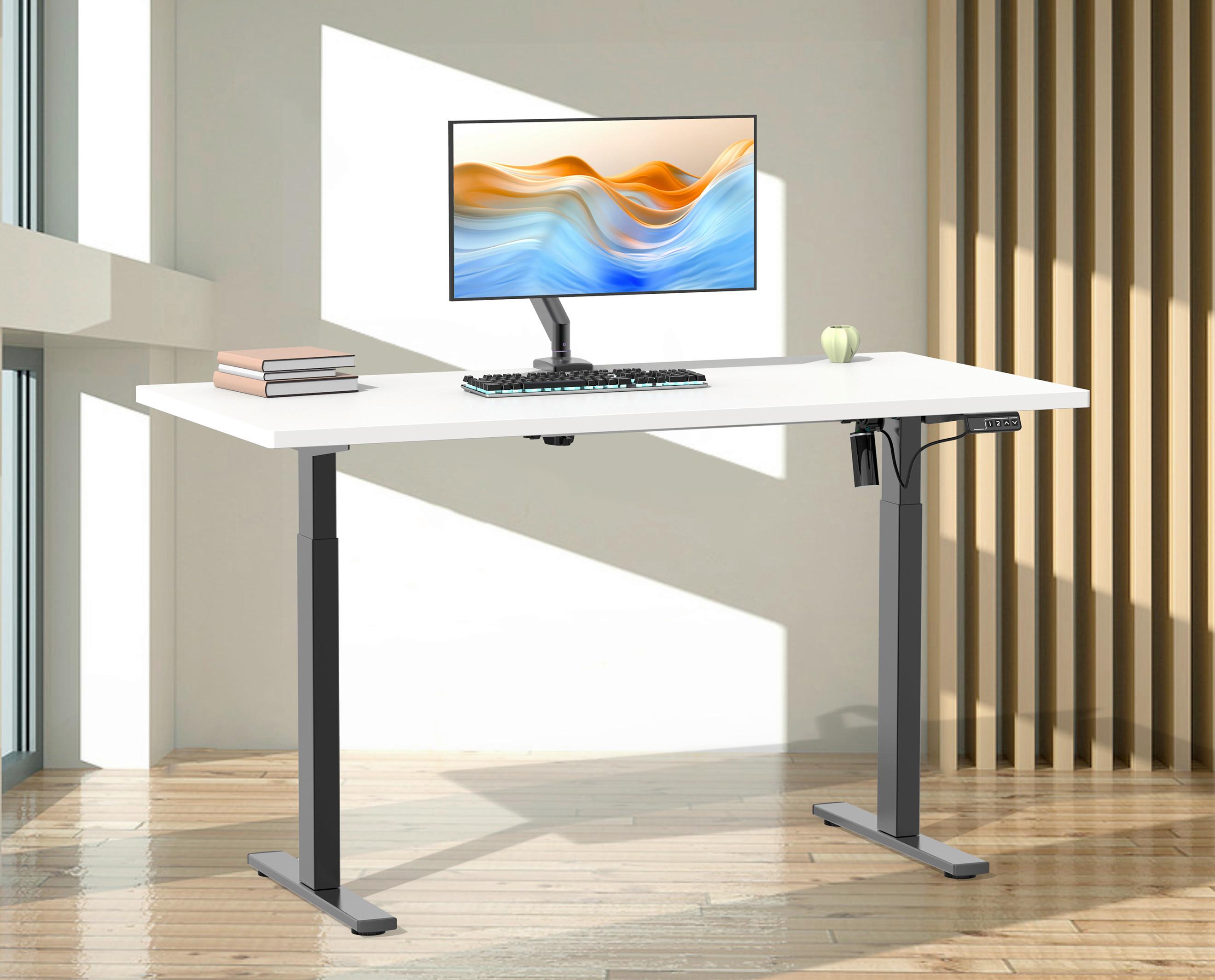 Schreibtisch Höhenverstellbar E-Lona Schwarz/weiß B: 140 Cm - Silberfarben/Schwarz, Design, Holzwerkstoff/Metall (140/71/80cm) - MID.YOU