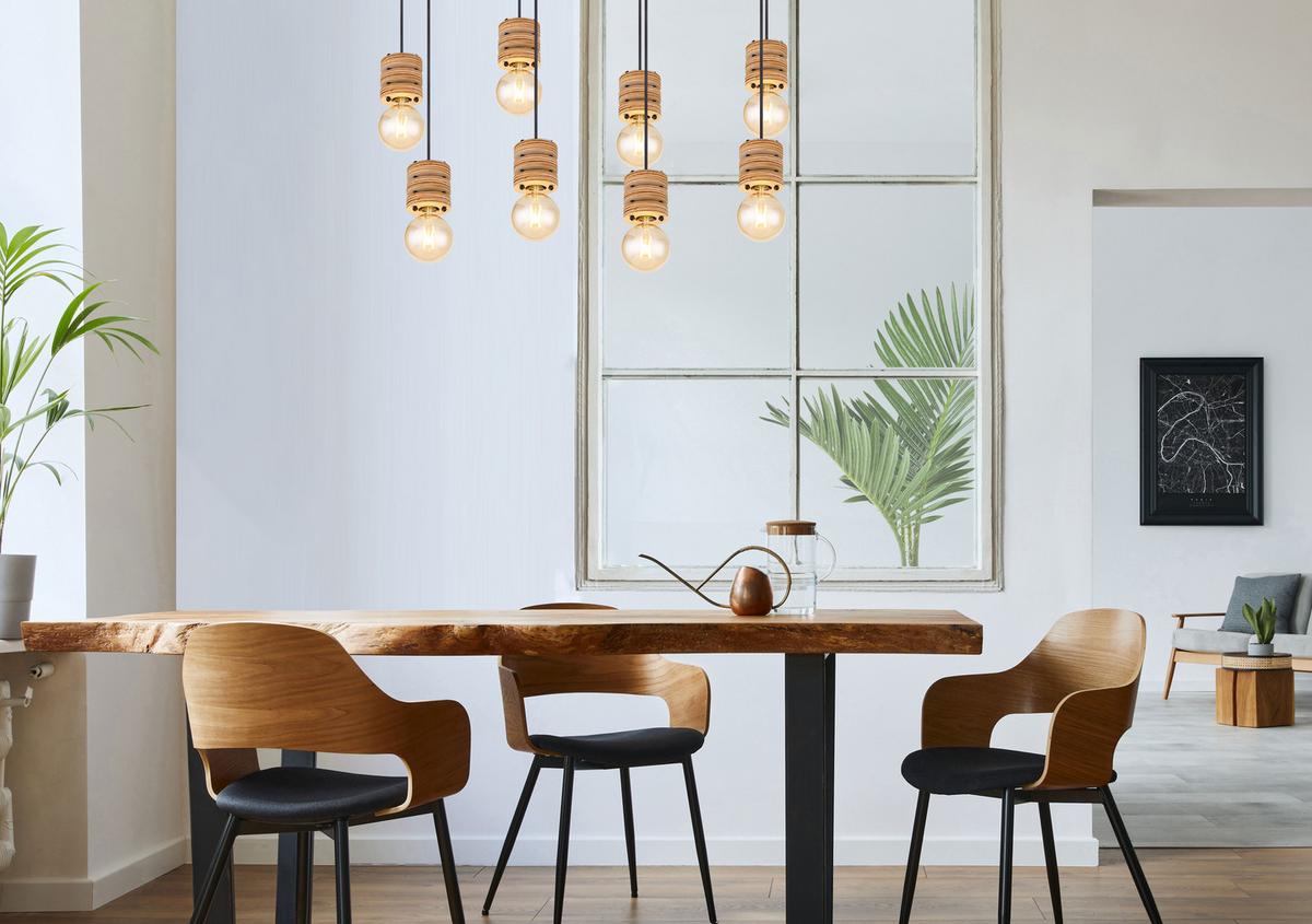 Hängeleuchte Angeline H: 120cm 8-Flammig, Braun/Schwarz - Schwarz/Braun, KONVENTIONELL, Holzwerkstoff/Metall (98/24/120cm) - Globo