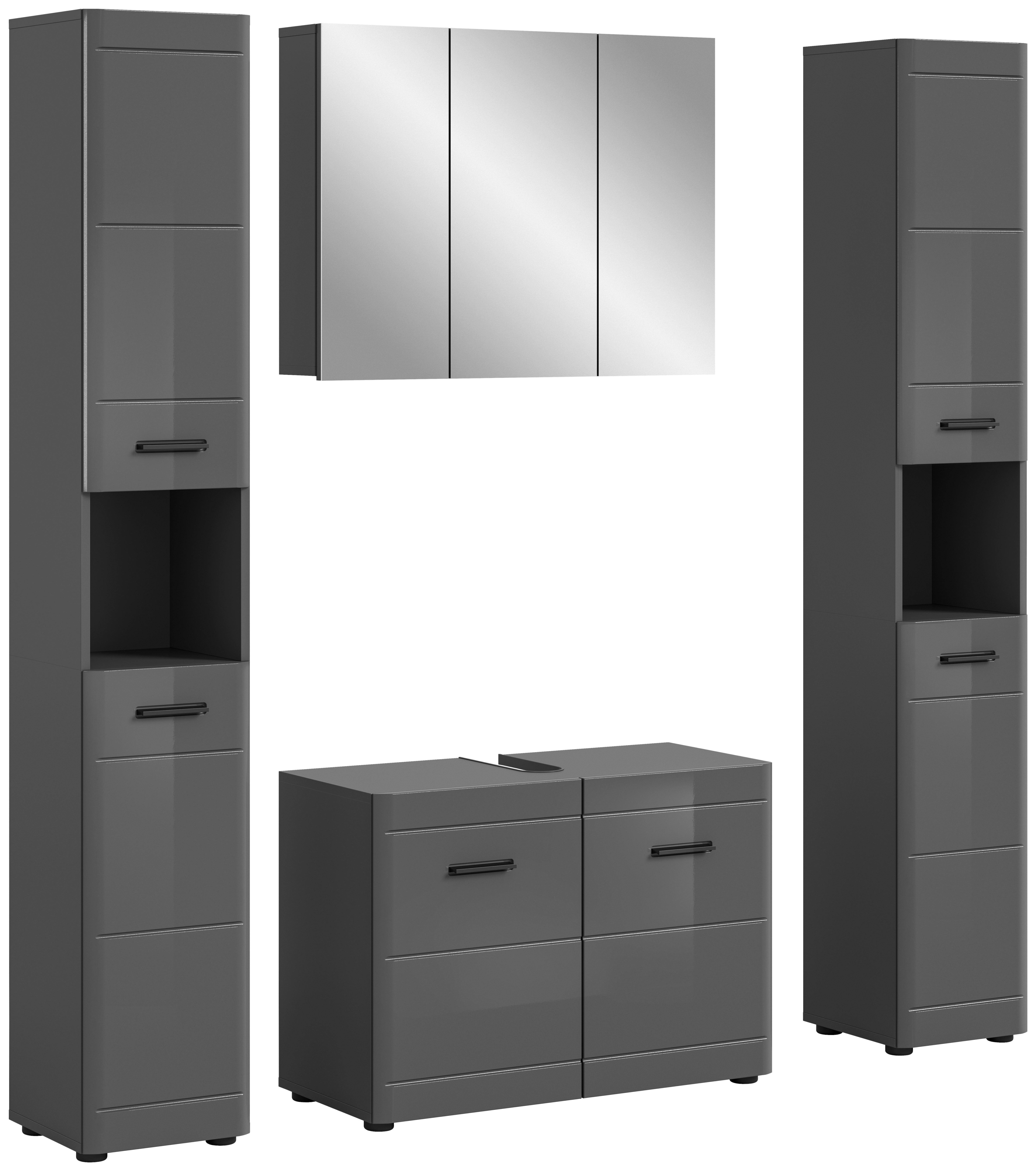 Badezimmer Soft Grau Hg B: 150 Cm - Grau Hochglanz/Schwarz, MODERN, Holzwerkstoff (150cm) - MID.YOU