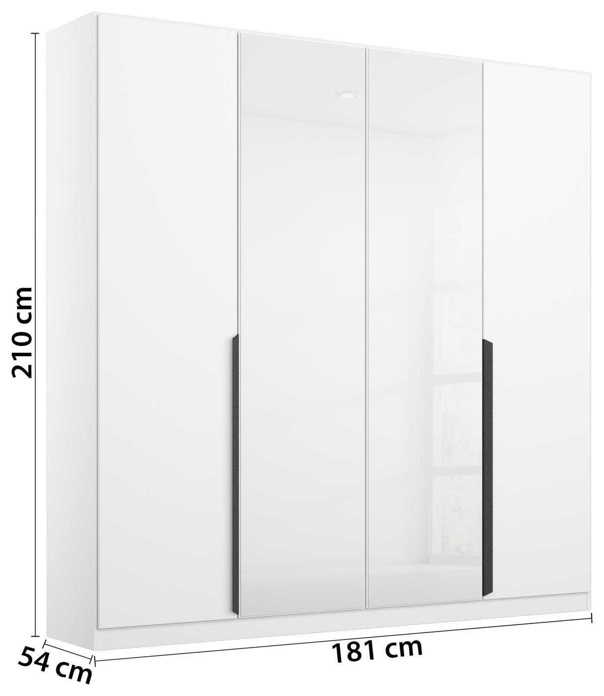 Drehtürenschrank Artemix 181 cm Weiß - Weiß Hochglanz/Weiß, MODERN, Glas/Holzwerkstoff (181/210/54cm) - Rauch Möbel