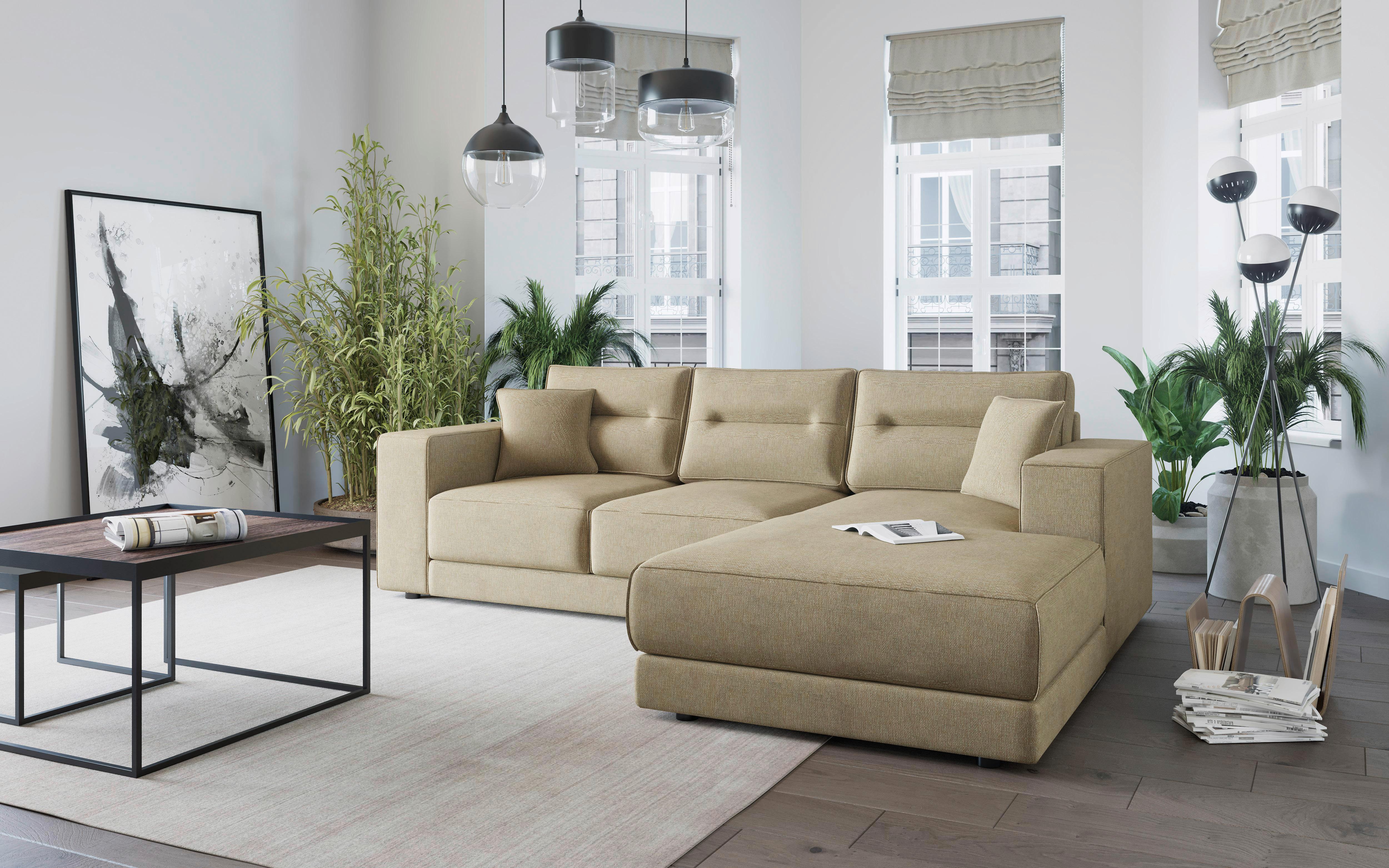 Ecksofa Verona Champagner S: 272x195 Cm - Champagner/Edelstahlfarben, Design, Textil (272/195cm) - Livetastic