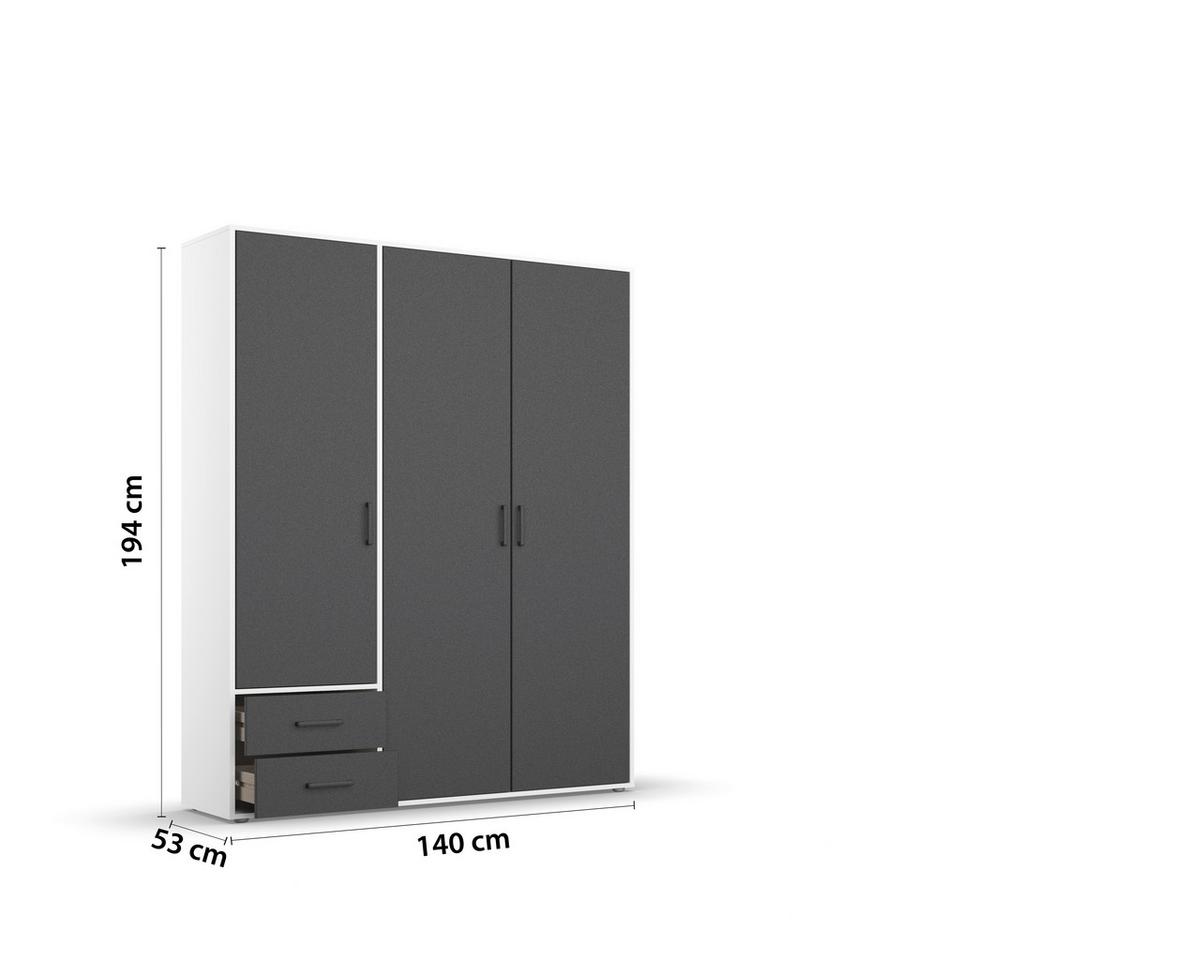 Drehtürenschrank Voyager Weiß,grau 140 cm - Weiß/Grau, MODERN, Holzwerkstoff (140/194/53cm) - Rauch Möbel