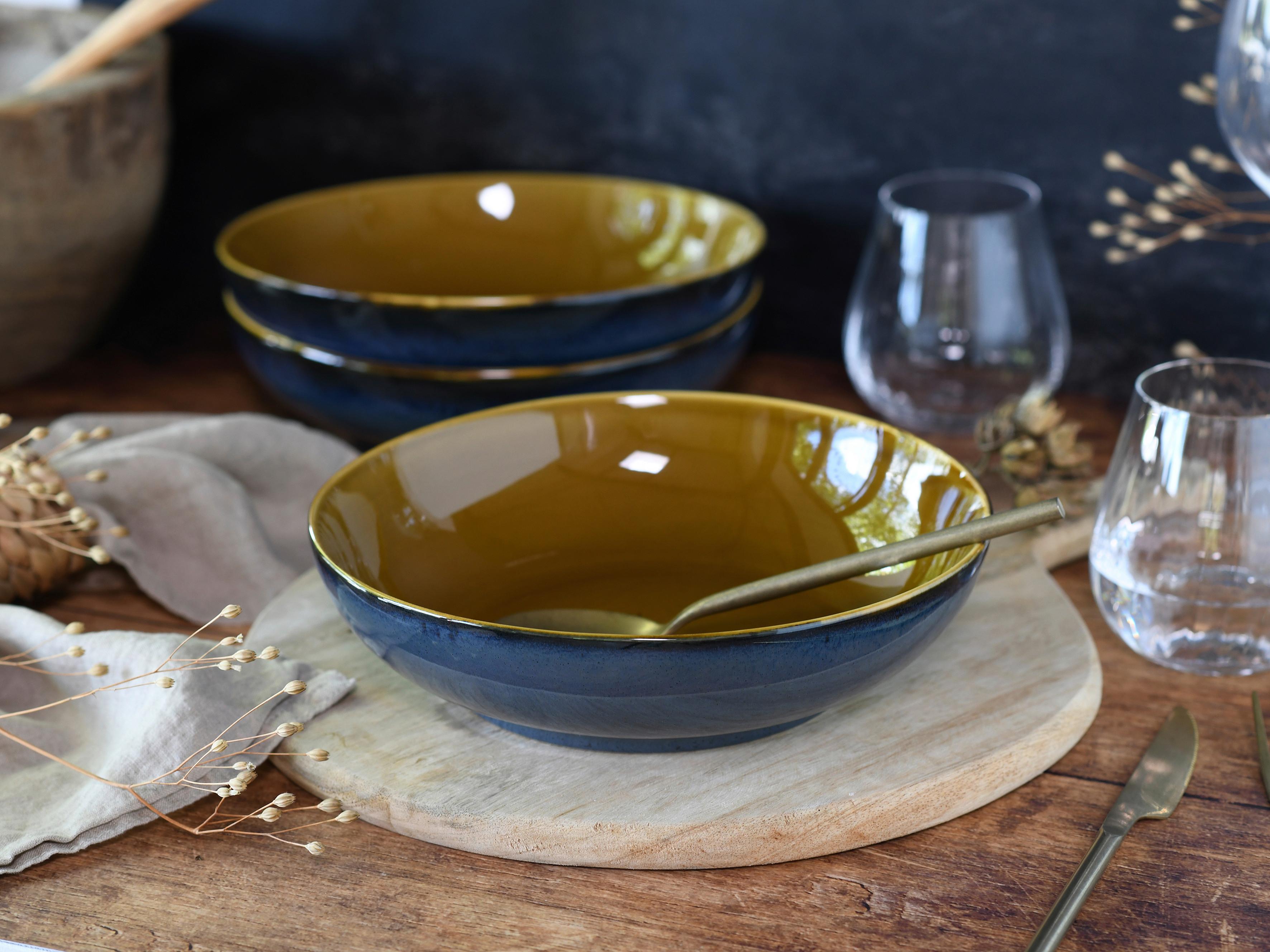 Schüsselset Mallorca Blau, Braun 4--teilig - Blau/Braun, Basics, Keramik (22,5cm) - Creatable