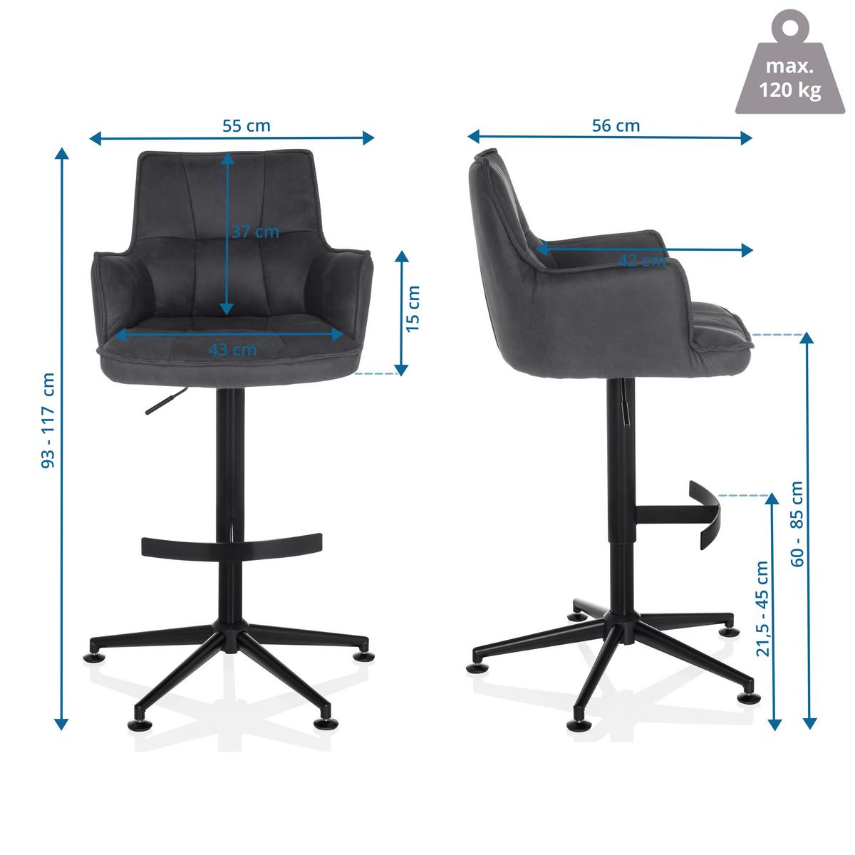 Barhocker Soalo Life High Anthrazit B: 55 Cm - Anthrazit/Schwarz, MODERN, Kunststoff/Textil (55/93/56cm) - MID.YOU