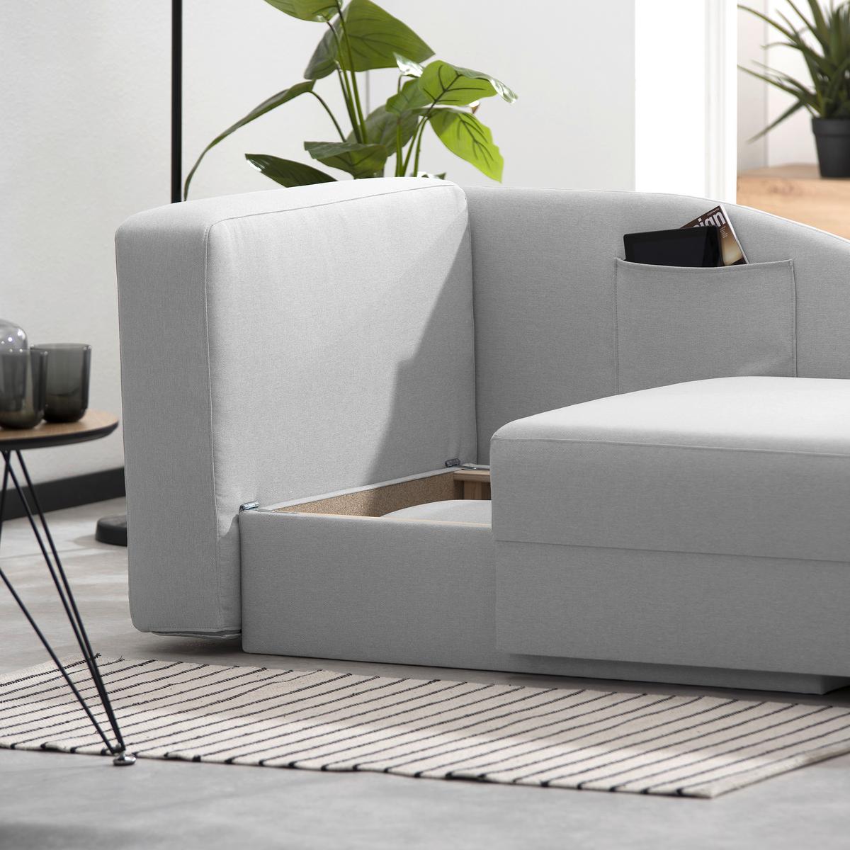 Recamiere Tobi L: 154cm Rechts Hellgrau Mit Bettkasten - Hellgrau, Design, Textil (154/86/93cm) - Max Winzer