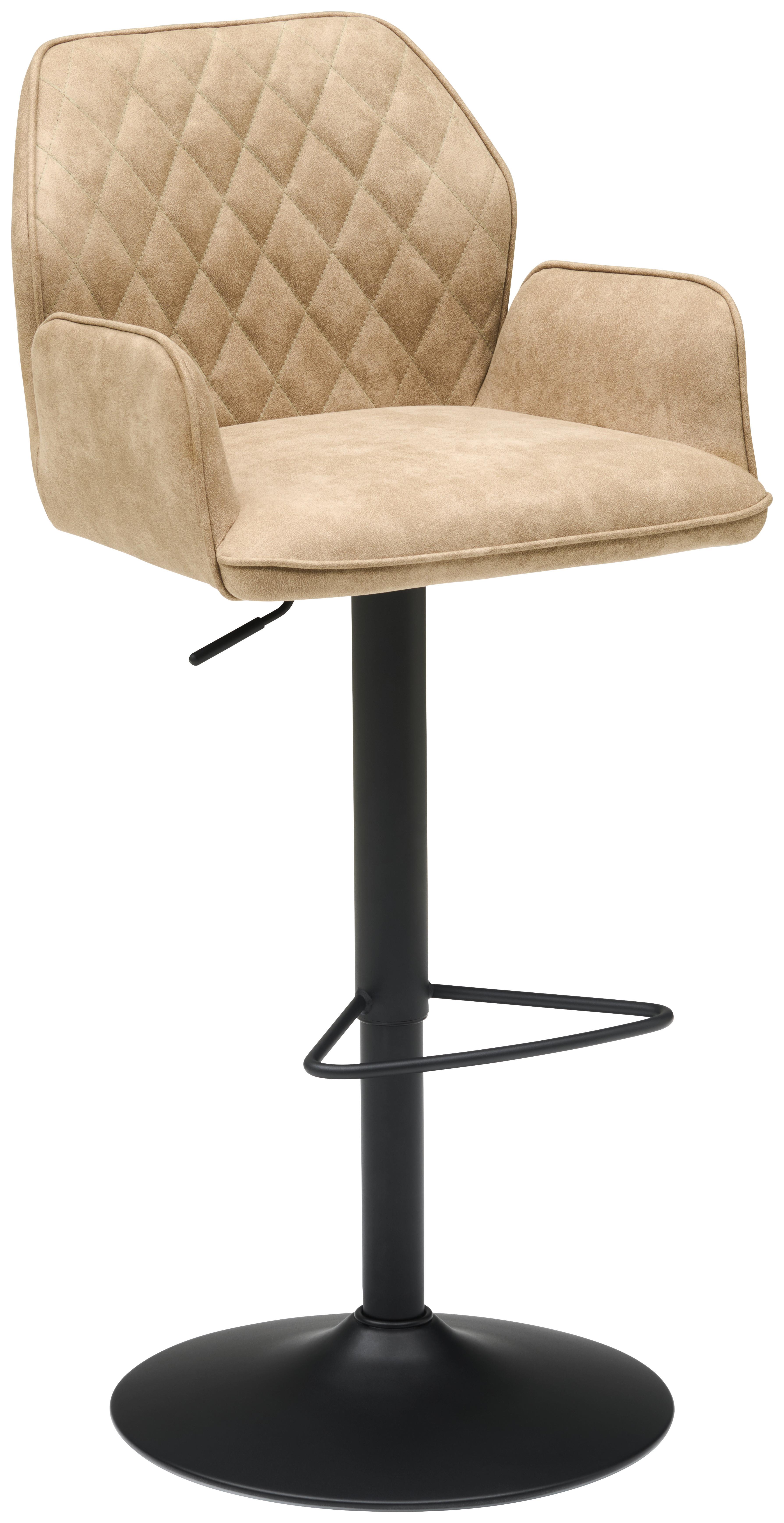 Barhocker höhenverstellbar mit Lehne Wanda Webstoff Beige - Beige/Schwarz, KONVENTIONELL, Textil/Metall (51/90-111/52cm) - MID.YOU