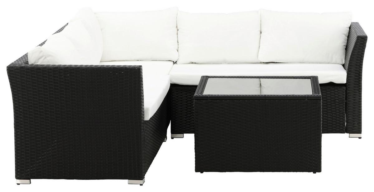 Loungegarnitur 4-Tlg Haiti aus Kunststoff mit Kissen - Schwarz, KONVENTIONELL, Kunststoff - Gardenson