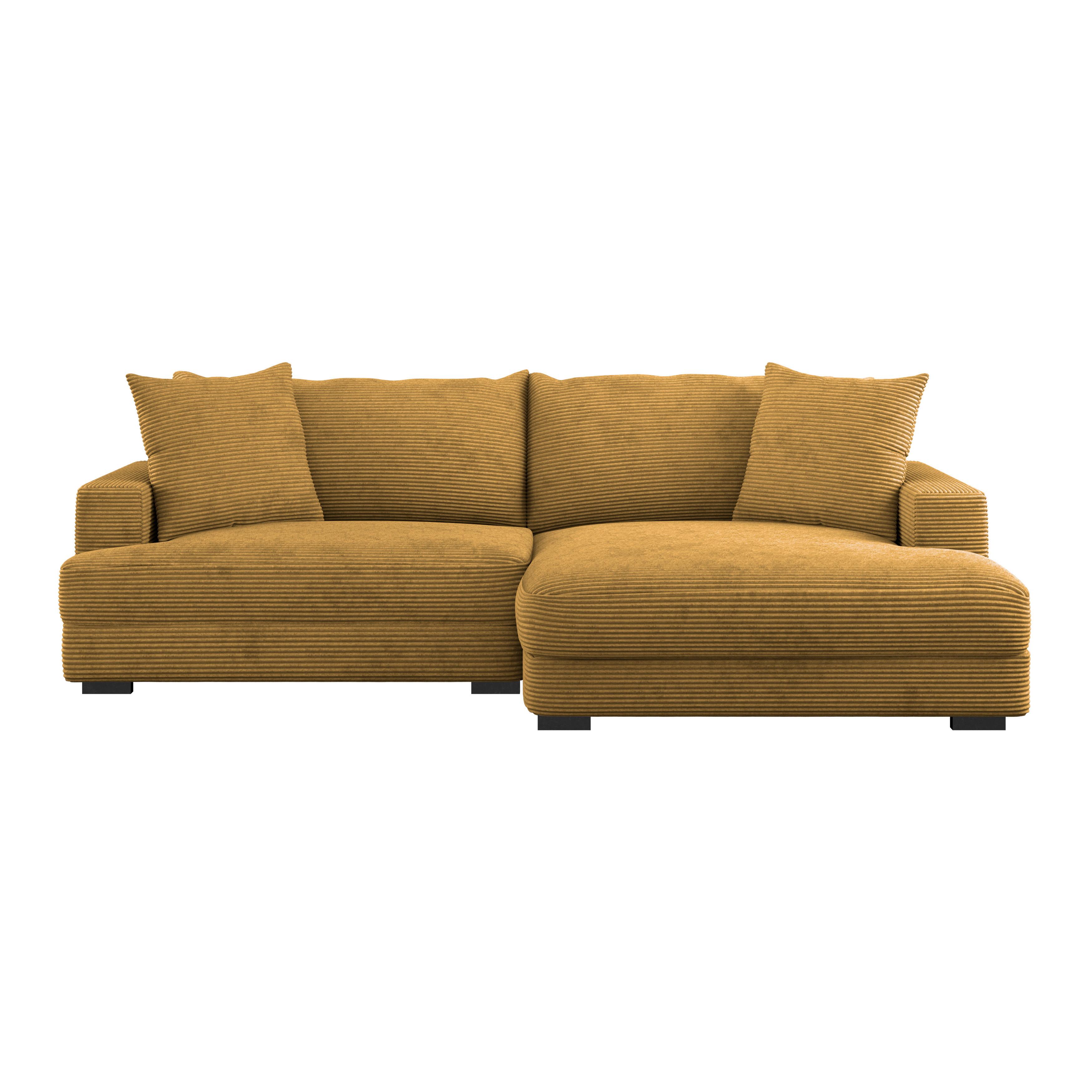 Ecksofa Pelle M. Kissen Senfgeld Cord 180x265 Cm - Senfgelb/Schwarz, MODERN, Textil (265/180cm)