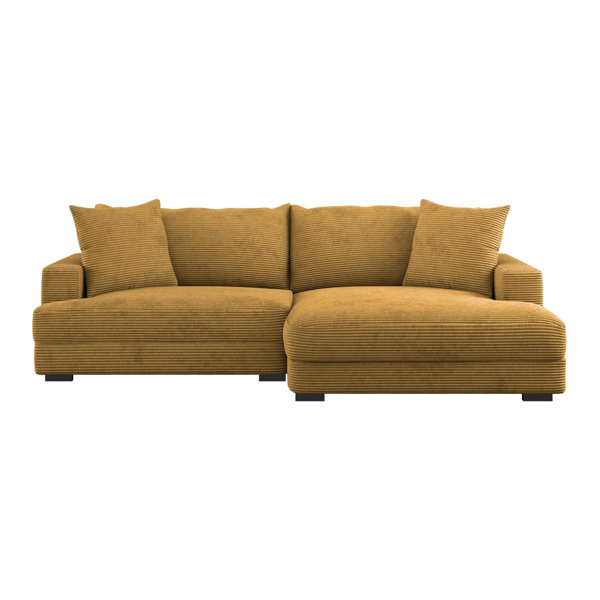 Rohová sedačka PELLE, pravá, hořčicově žlutý manšestr - černá/hořčicově žlutá, Moderní, textil (265/180cm)