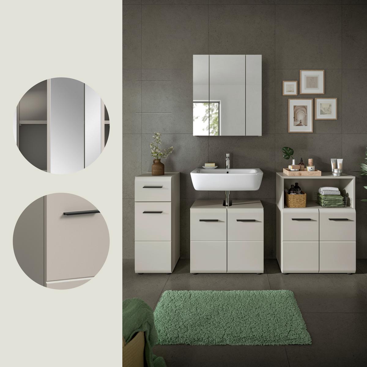 Badezimmer Ice Kaschmir B: 150cm - Kaschmir/Schwarz, Trend, Glas/Holzwerkstoff (150cm) - MID.YOU