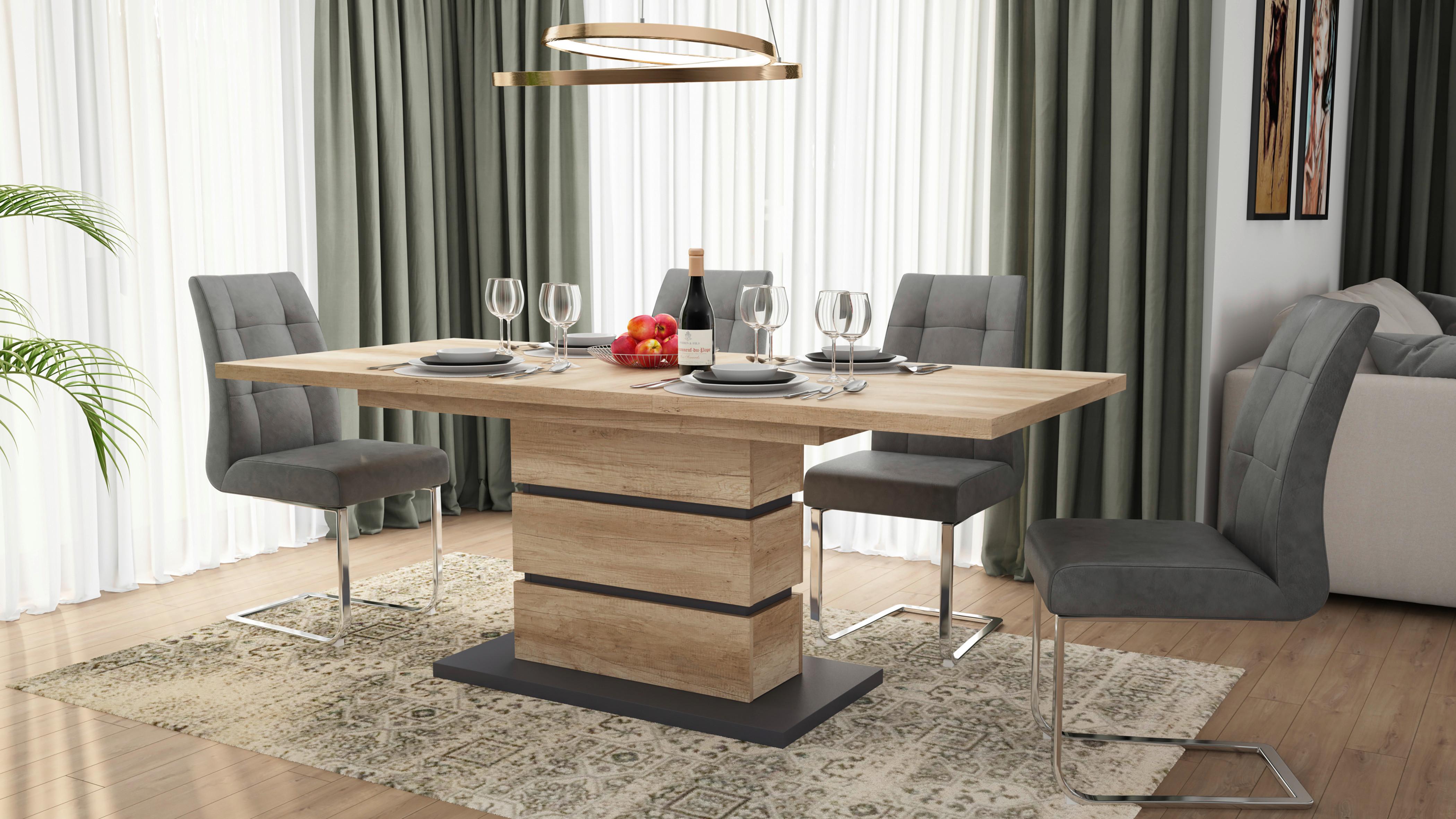 Esstisch Ausziehbar Bea 140-190x86 Cm Eiche Dekor - Anthrazit/Braun, MODERN, Holzwerkstoff (140/86/75cm) - MID.YOU