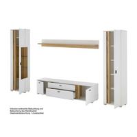 Wohnwand Long Island Weiß/Eiche Wotan B: 330cm - Silberfarben/Eiche Wotan, Design, Glas/Holzwerkstoff (330/200/42cm) - MID.YOU