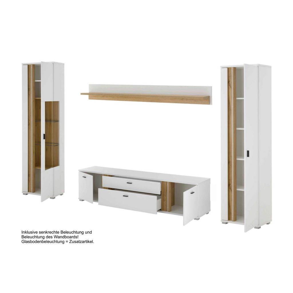 Wohnwand Long Island Weiß/Eiche Wotan B: 330cm