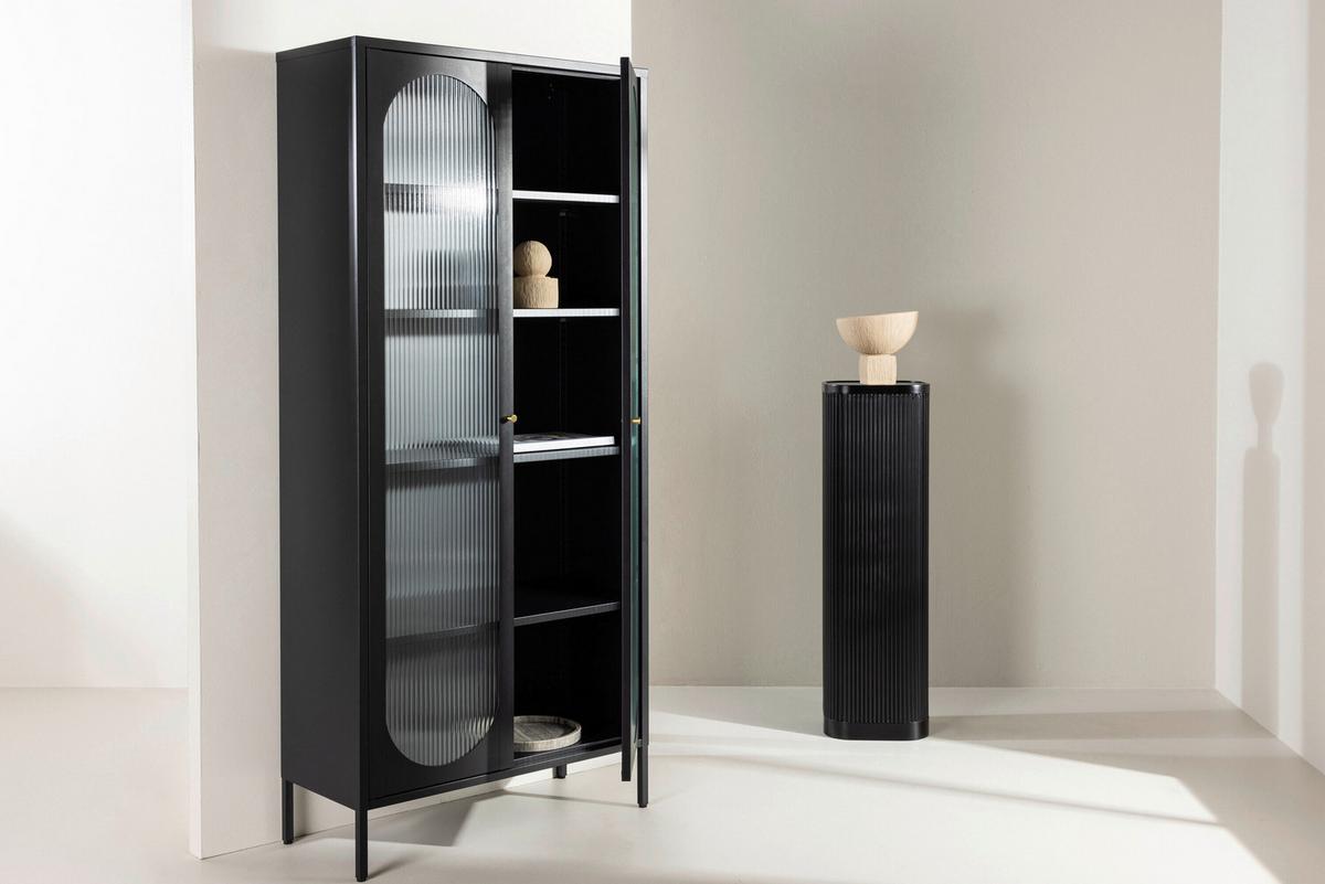 Vitrine Lima Schwarz B: 80cm - Schwarz, MODERN, Glas/Metall (80/180/35cm) - Livetastic