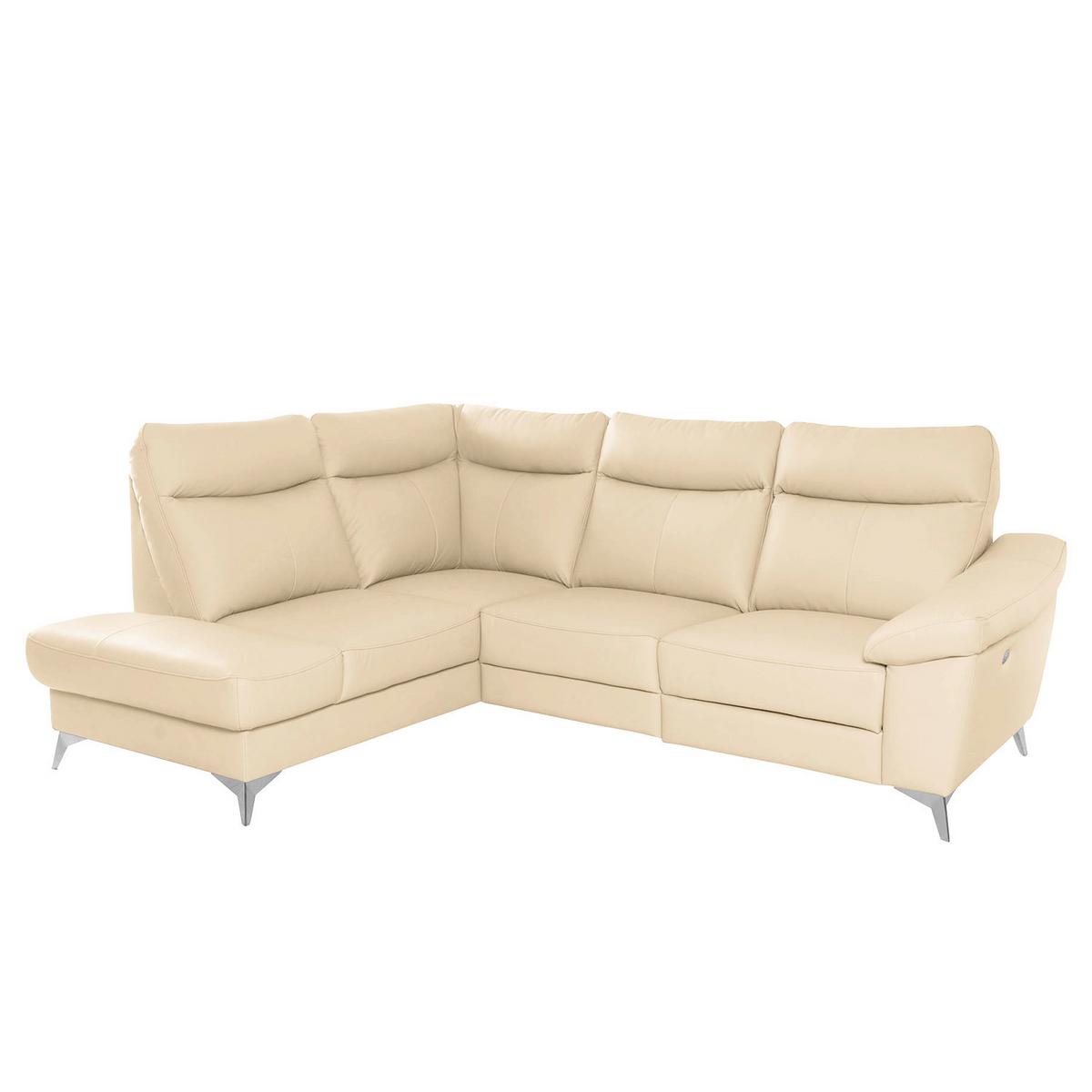 Ecksofa Luna Teilleder Beige 194x242 - Chromfarben/Beige, Design, Leder/Textil (194/242cm) - Livetastic