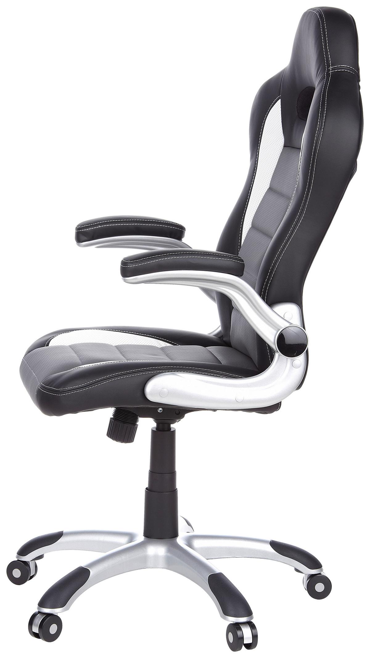 Gamingstuhl Game Sport Grau/schwarz/weiß - Silberfarben/Schwarz, MODERN, Kunststoff/Textil (64/118/57cm) - MID.YOU