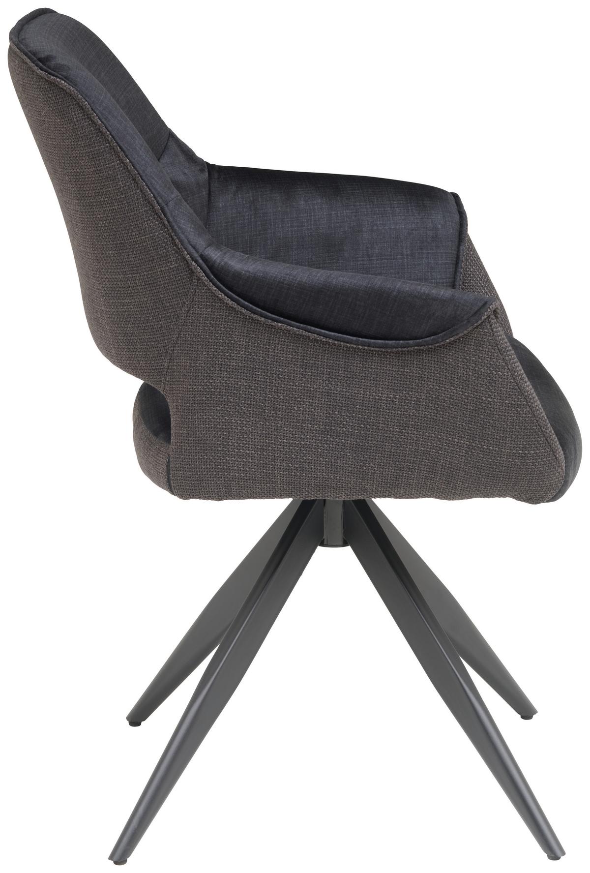 Armlehnstuhl Kiran Samt Dunkelgrau, B: 62 Cm - Dunkelgrau/Schwarz, KONVENTIONELL, Textil/Metall (62/86/64cm) - MID.YOU