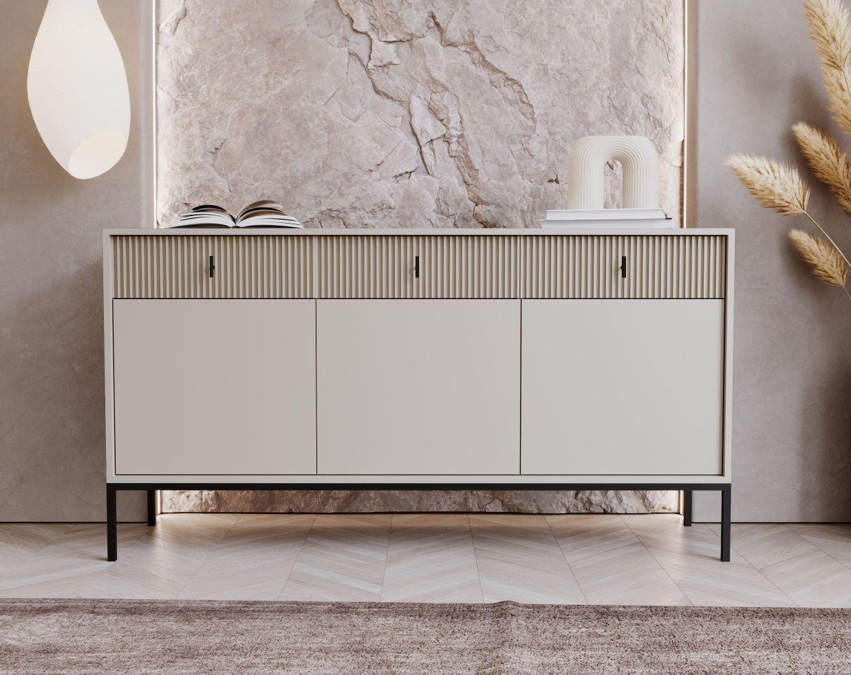 Komoda, farba kašmírová, š: 154,5 cm - kašmírová, Design, kompozitné drevo (154,5/82,6/39cm) - P & B