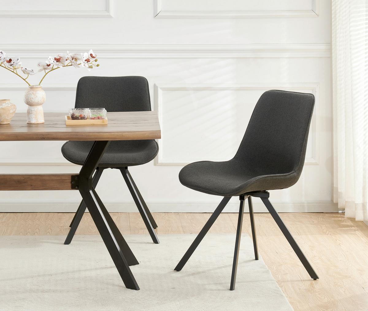 Stuhl-Set Emilia Anthrazit B: 52 cm - Anthrazit/Schwarz, MODERN, Textil/Metall (52/85/61cm) - MID.YOU