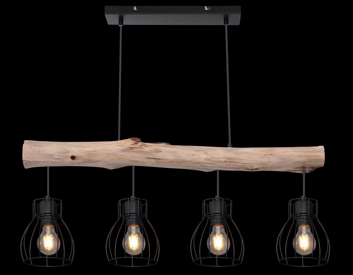 Hängeleuchte Mina H: 140 Cm 4-Flammig - Schwarz/Naturfarben, Basics, Holz/Metall (82,5/13,6/140cm) - Globo