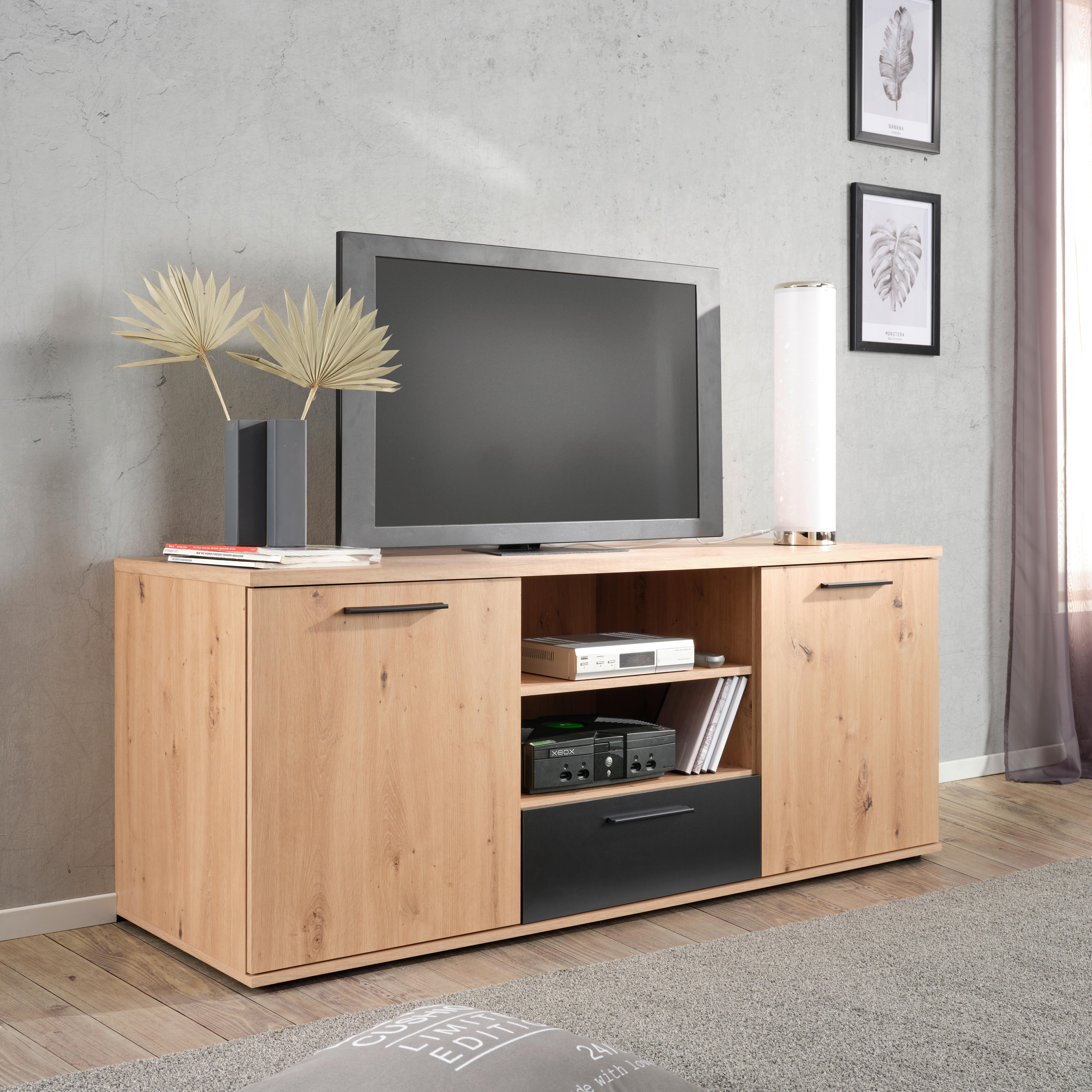 TV DIEL RACER-LIGHT - čierna/farba duba, Konventionell, kov/kompozitné drevo (154,8/62,2/52,3cm)