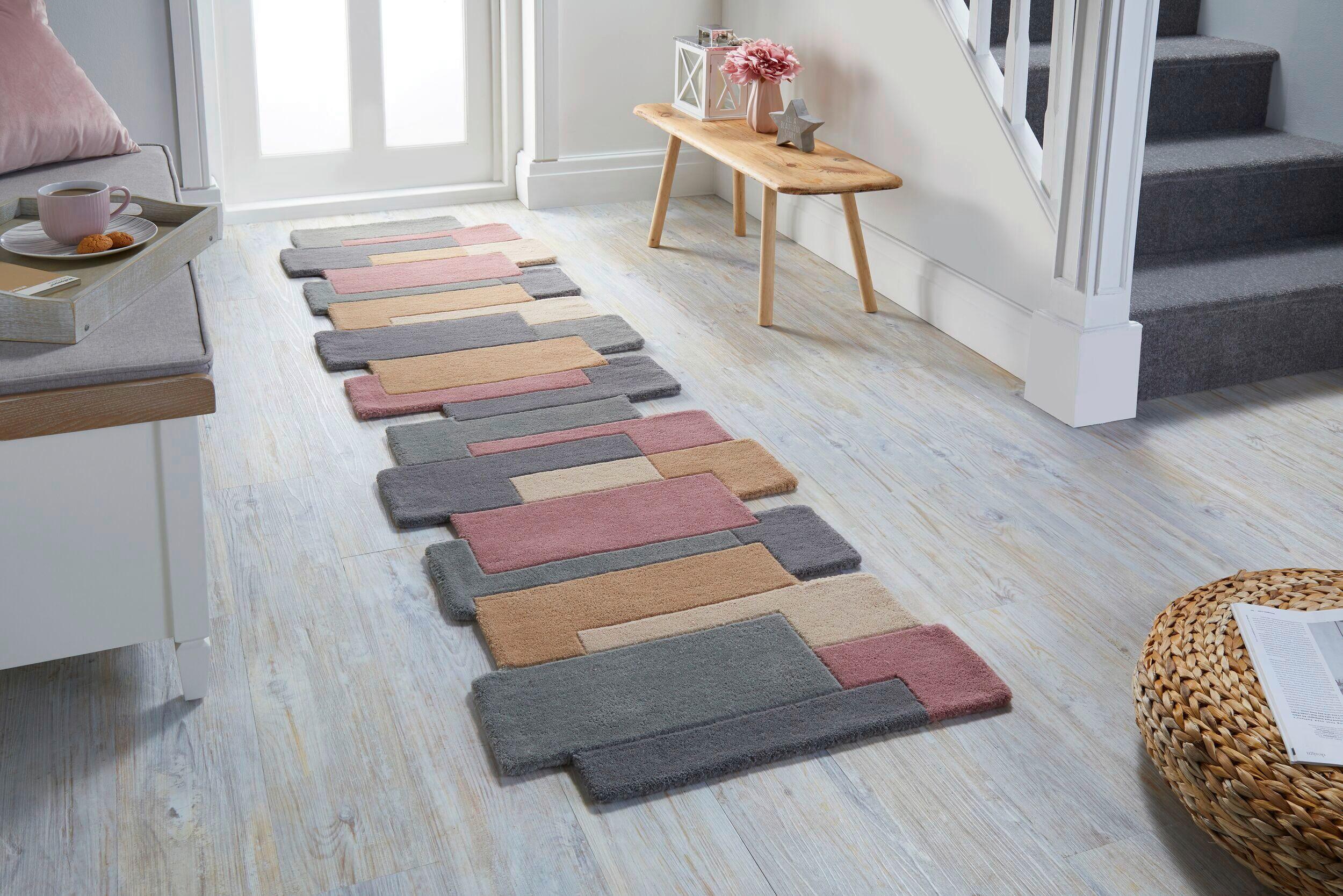 Wollteppich Naturfarben/ Rosa/ Pink 230x60 cm - Pink/Naturfarben, Basics, Textil (230/60cm)