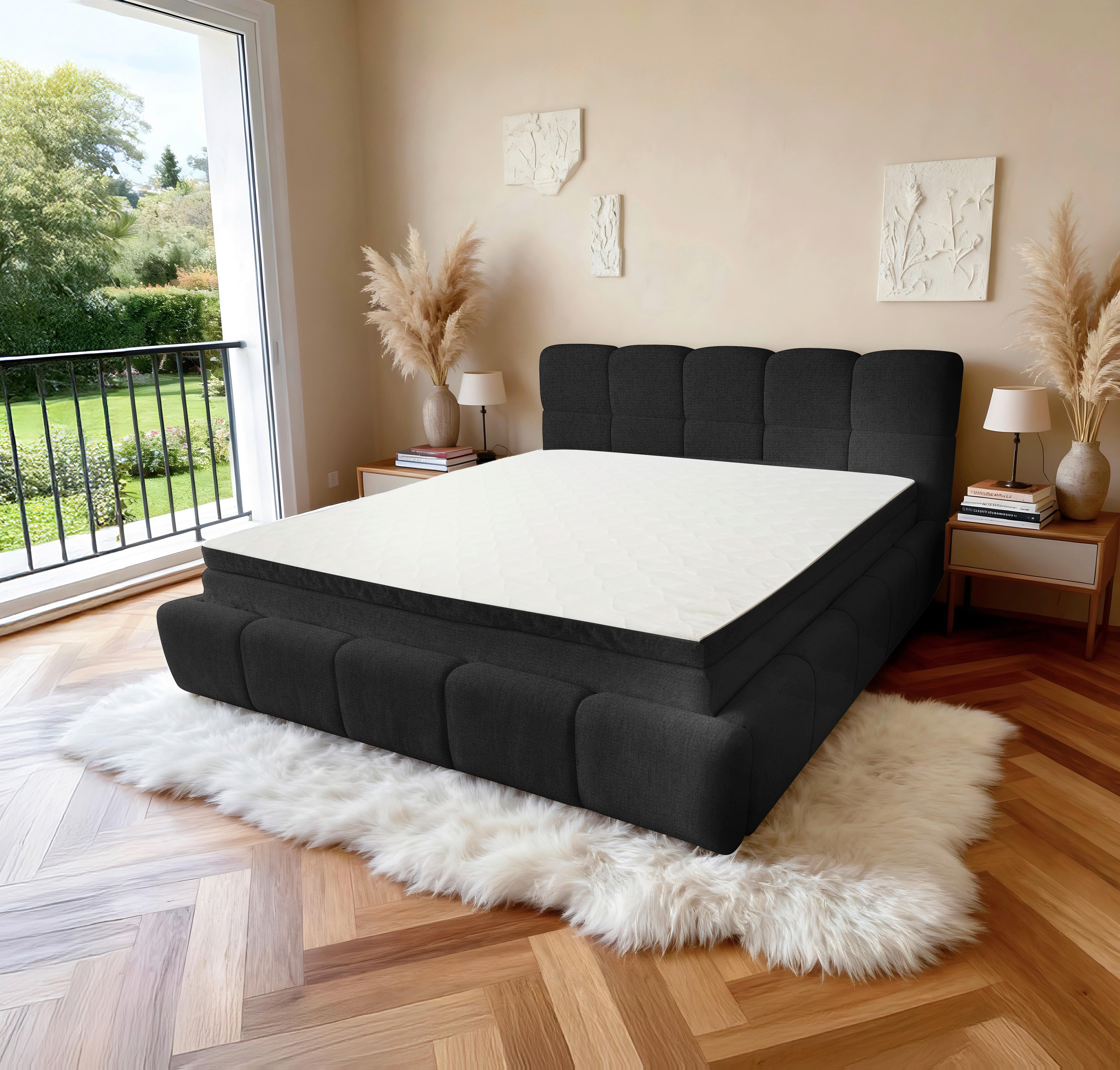 Polsterbett Noe Schwarz, Lf: 160x200 cm - Schwarz, Trend, Textil/Metall (160/200cm)