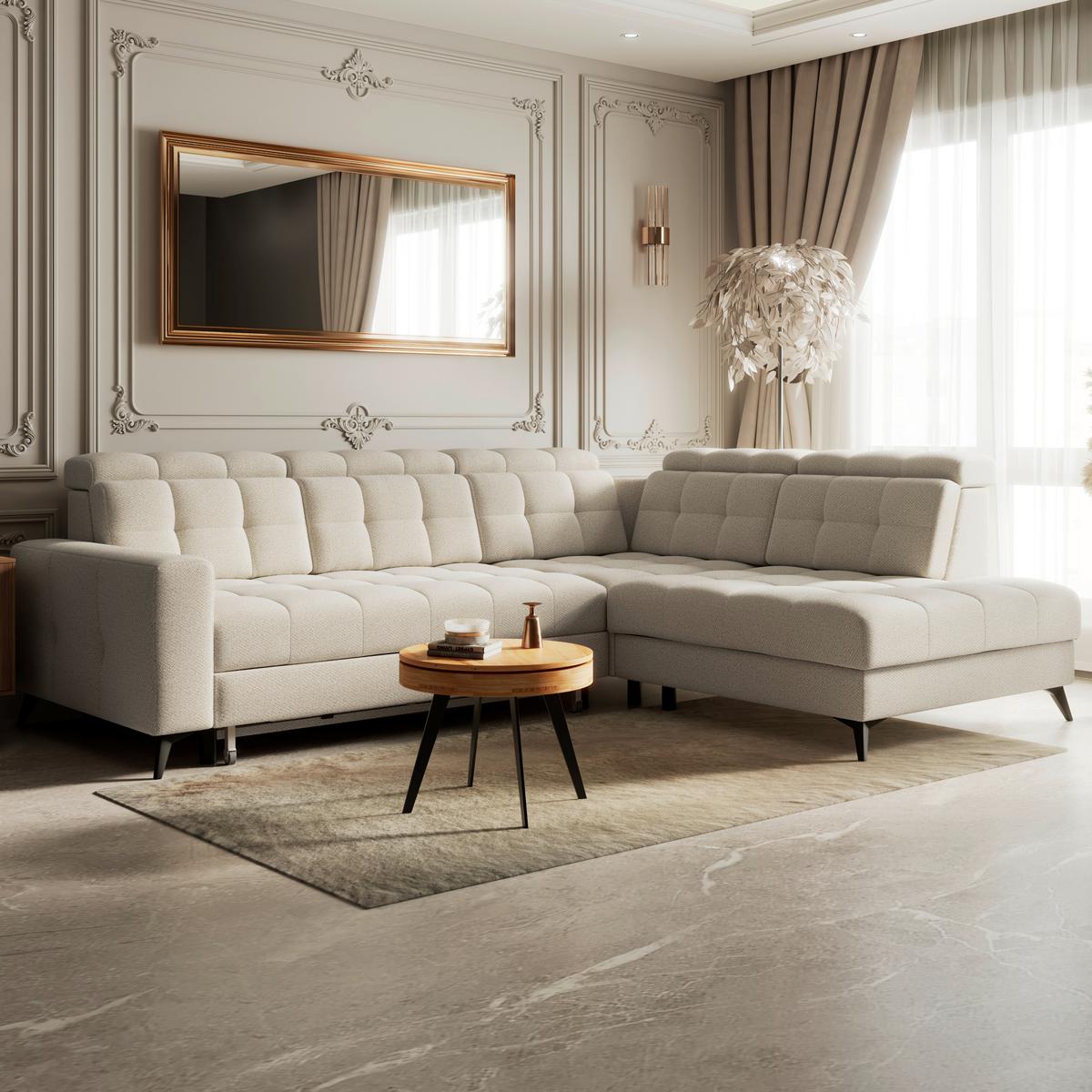 Ecksofa Barletta New Velours Beige, 289x228cm - Beige/Schwarz, ROMANTIK / LANDHAUS, Textil (289/228cm) - Luca Bessoni