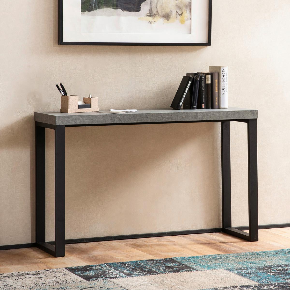 Konsolentisch Grau L: 120 cm - Schwarz/Grau, Design, Holzwerkstoff/Metall (120/40/76cm) - MID.YOU