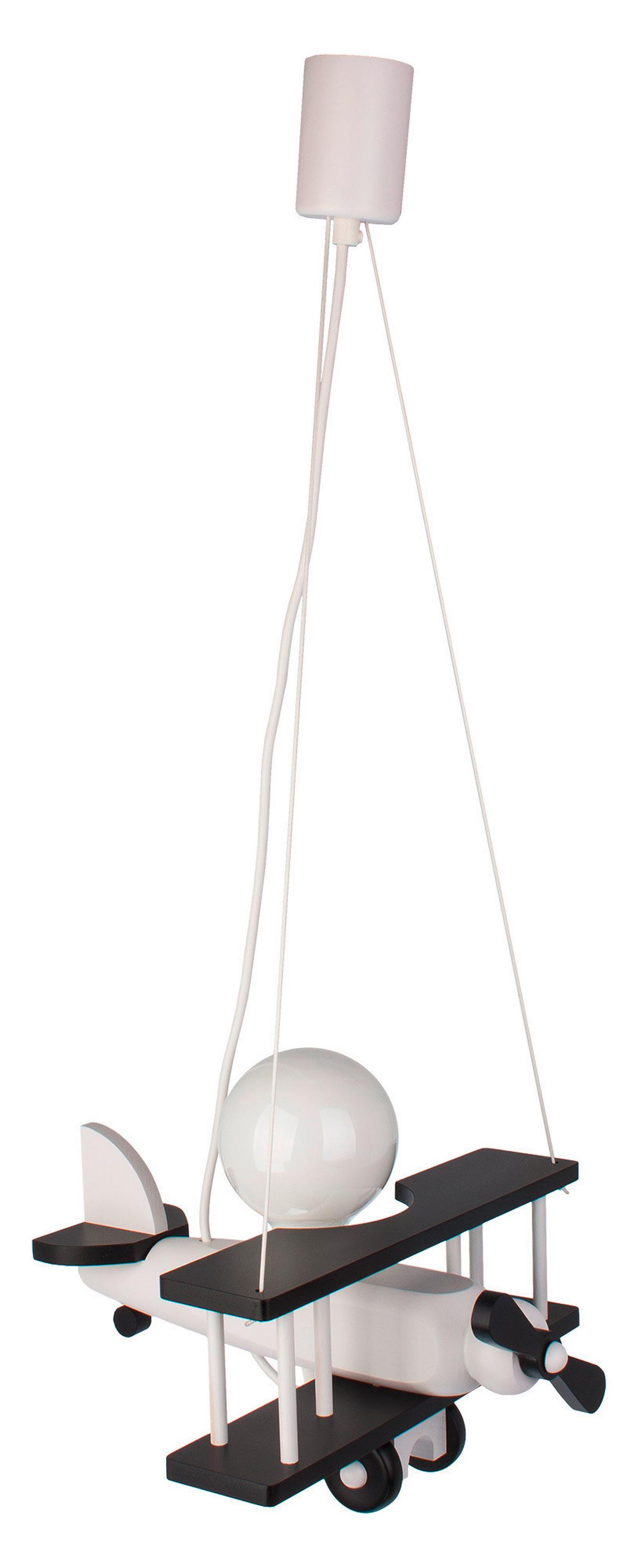 Kinderhängeleuchte Flugzeug H: 75 Cm 1-Flammig - Schwarz/Weiß, KONVENTIONELL, Holz (29/31/75cm)