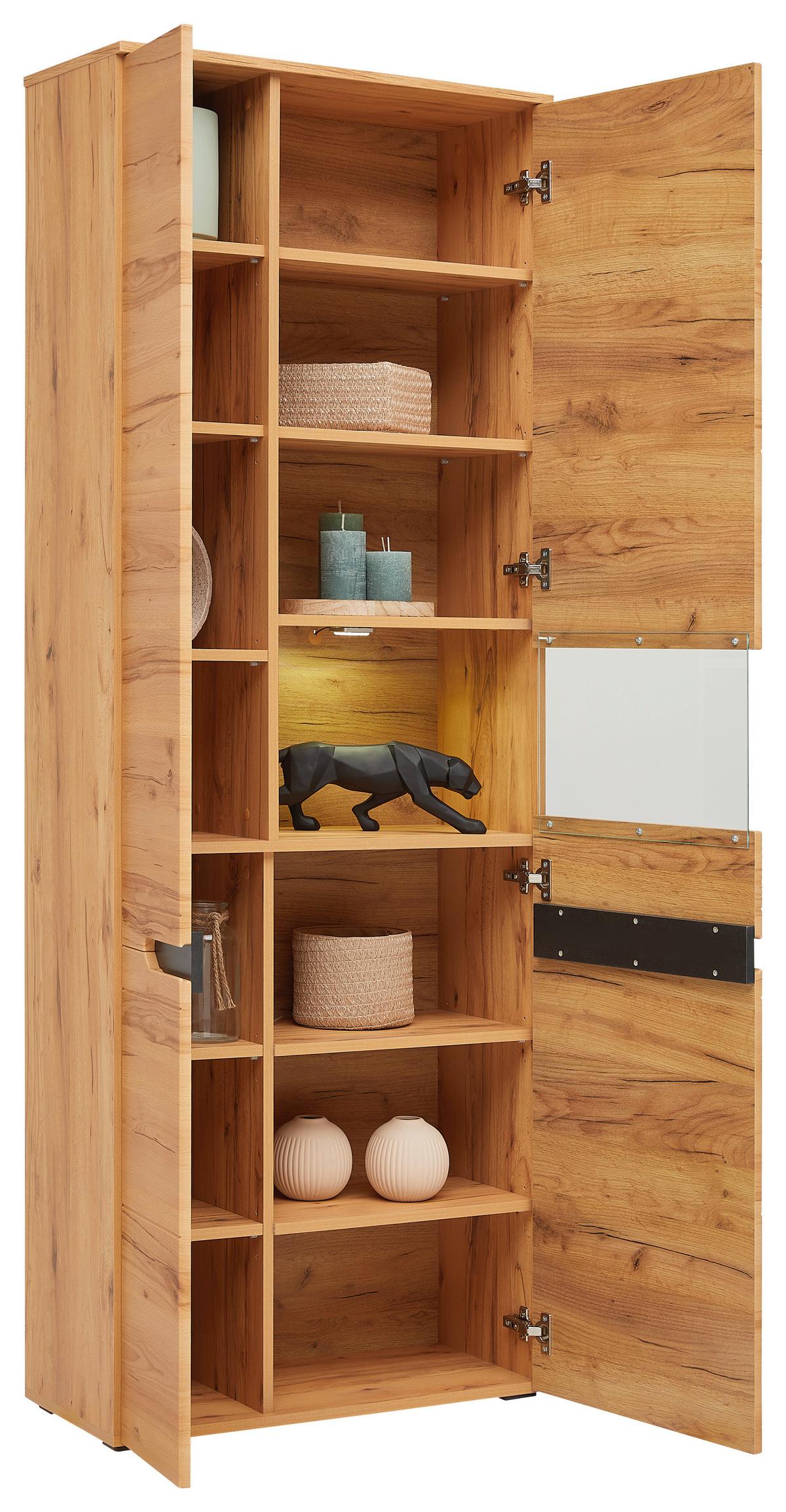 Vitrin Alana - Modern, faalapú anyag/Üveg (71,8/195,4/33cm)